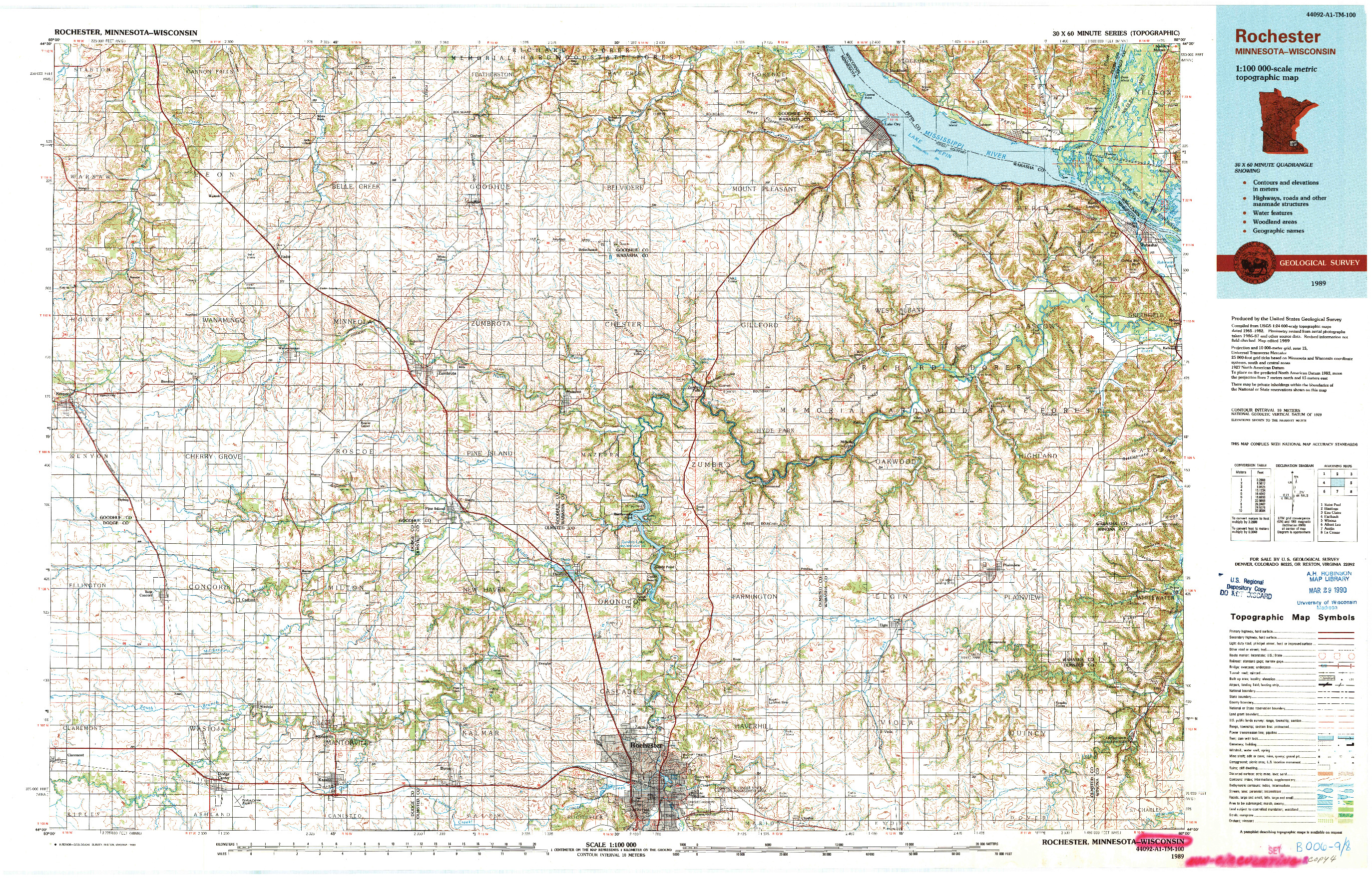 USGS 1:100000-SCALE QUADRANGLE FOR ROCHESTER, MN 1989