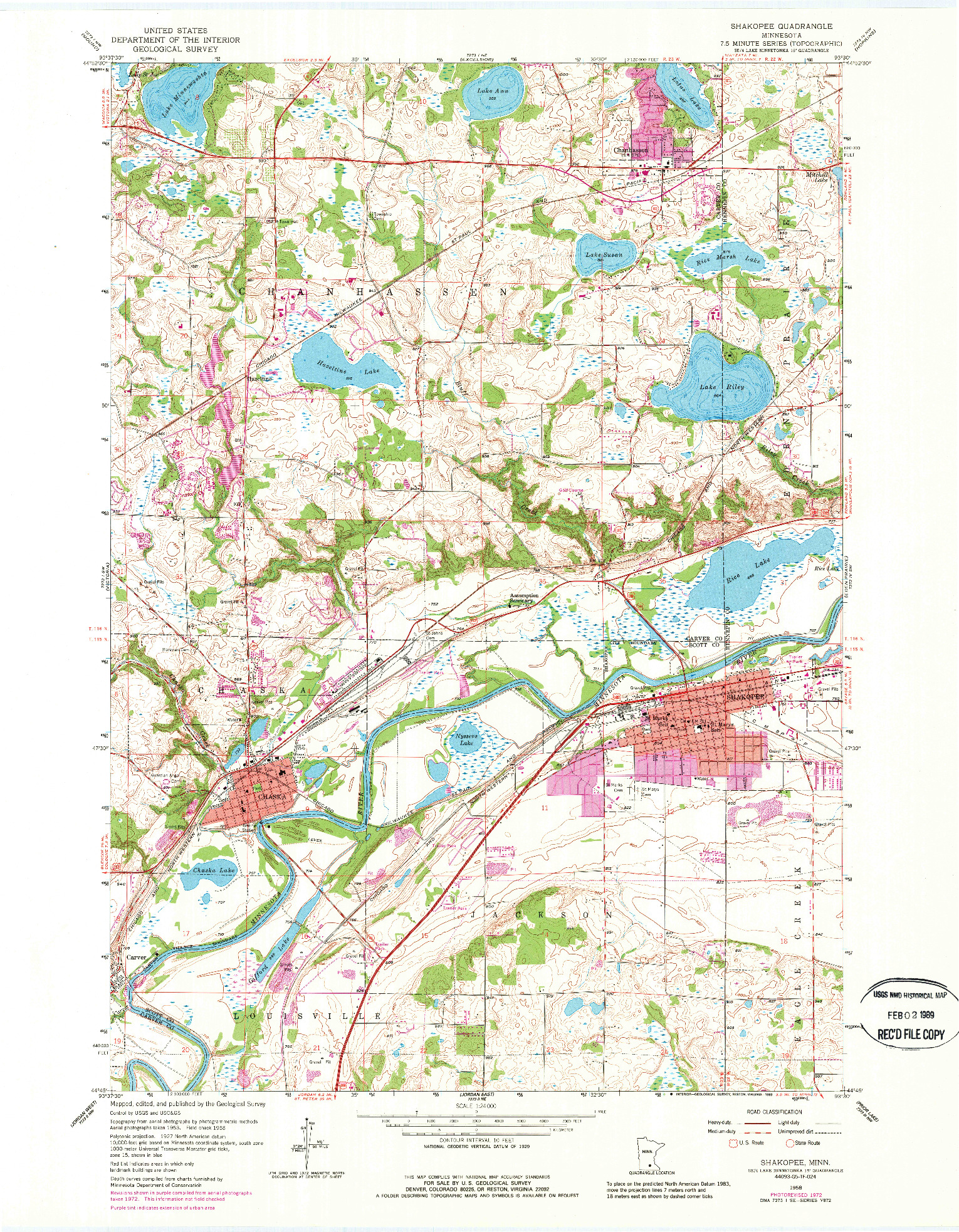 USGS 1:24000-SCALE QUADRANGLE FOR SHAKOPEE, MN 1958