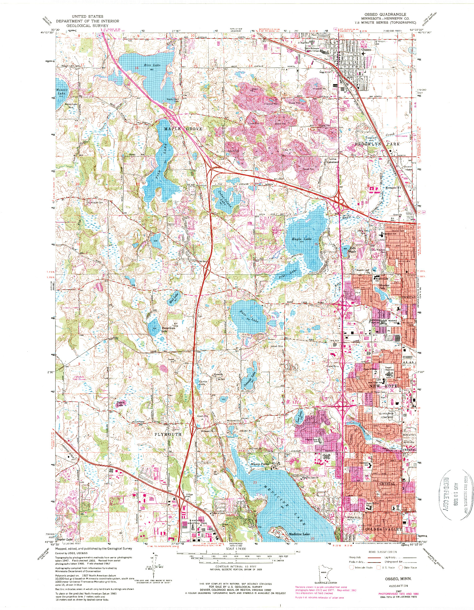 USGS 1:24000-SCALE QUADRANGLE FOR OSSEO, MN 1967