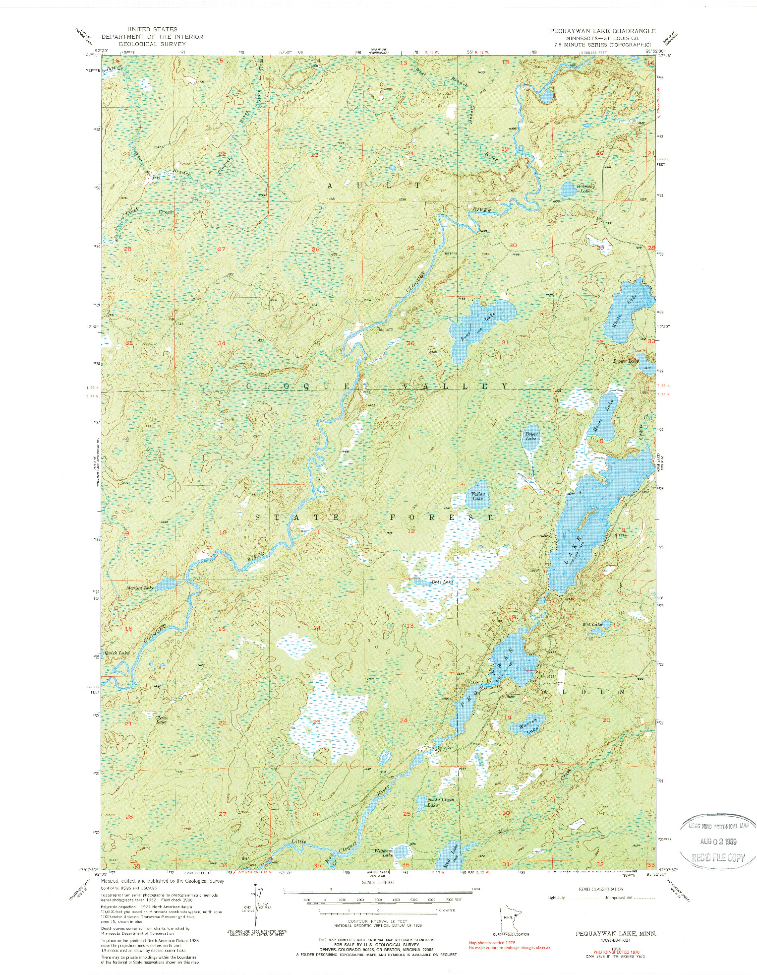 USGS 1:24000-SCALE QUADRANGLE FOR PEQUAYWAN LAKE, MN 1956