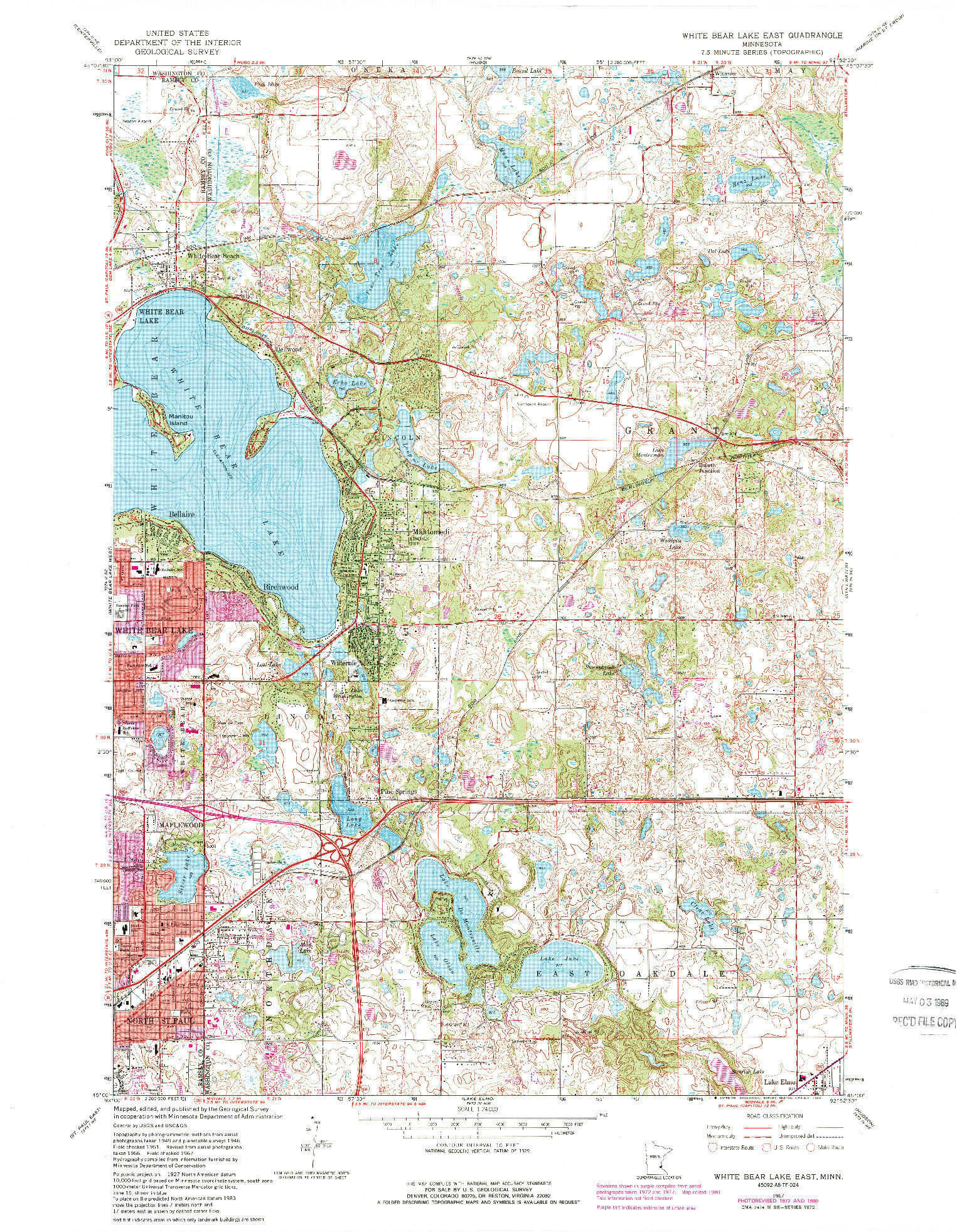 USGS 1:24000-SCALE QUADRANGLE FOR WHITE BEAR LAKE EAST, MN 1967