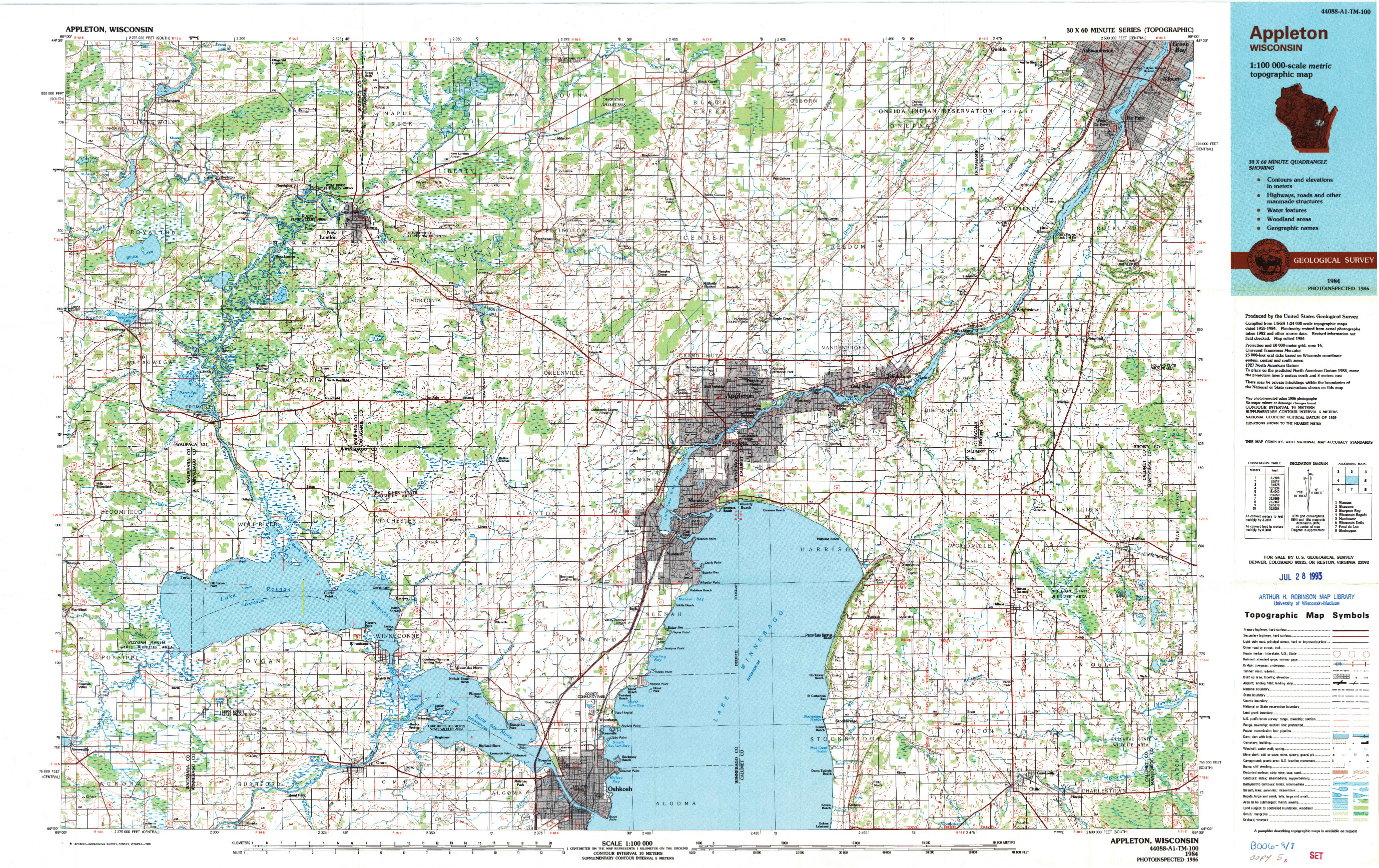 USGS 1:100000-SCALE QUADRANGLE FOR APPLETON, WI 1984