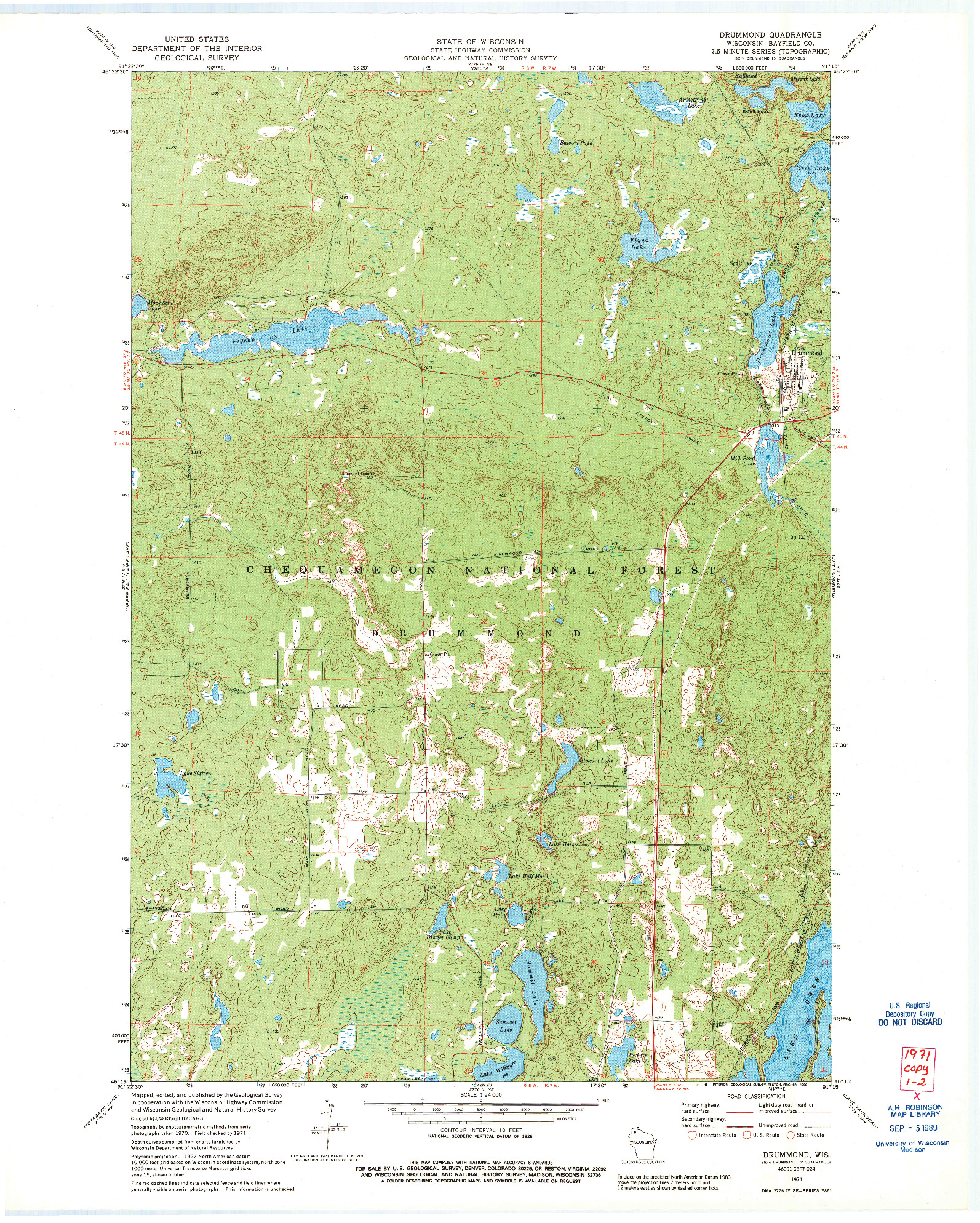 USGS 1:24000-SCALE QUADRANGLE FOR DRUMMOND, WI 1971