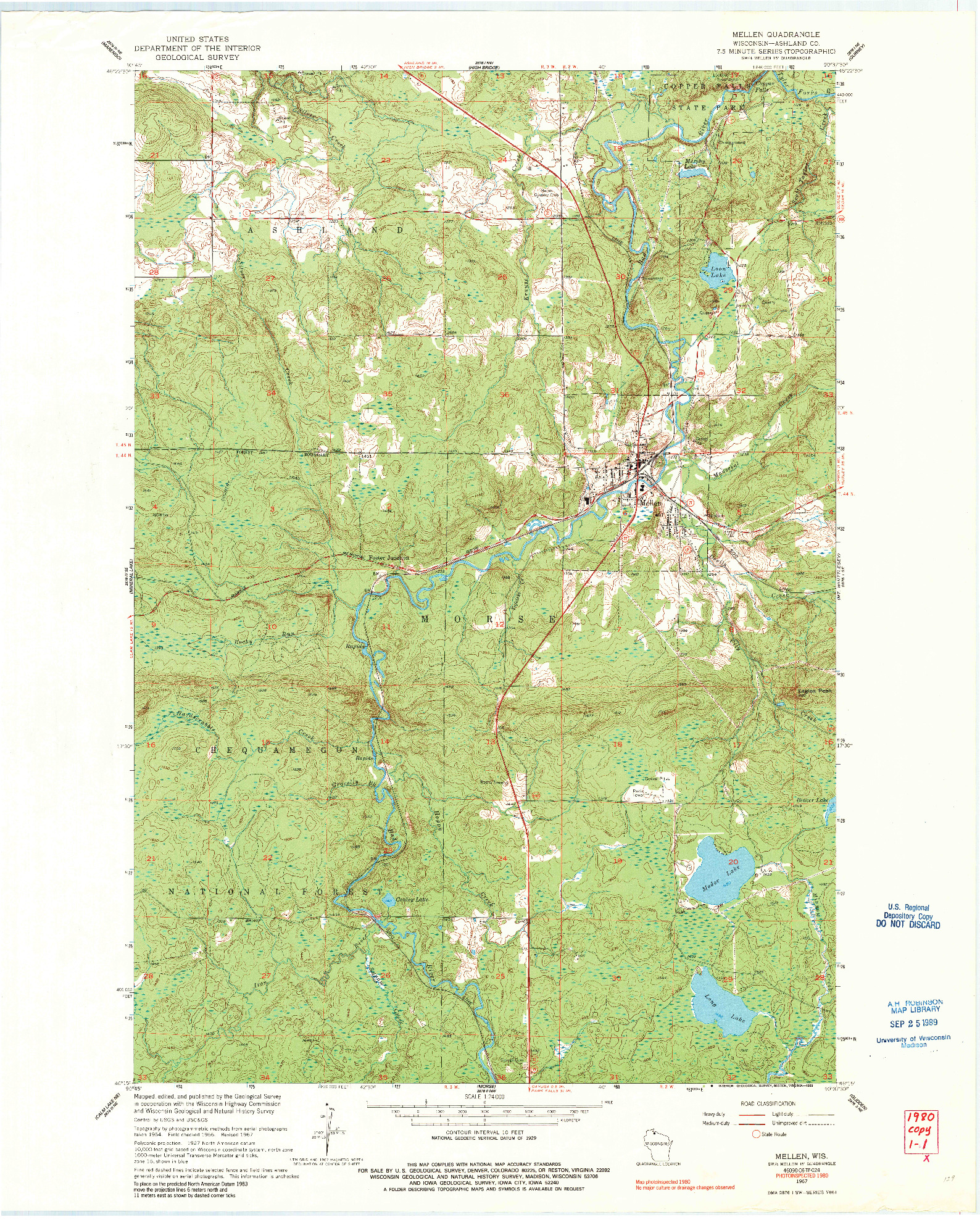 USGS 1:24000-SCALE QUADRANGLE FOR MELLEN, WI 1967