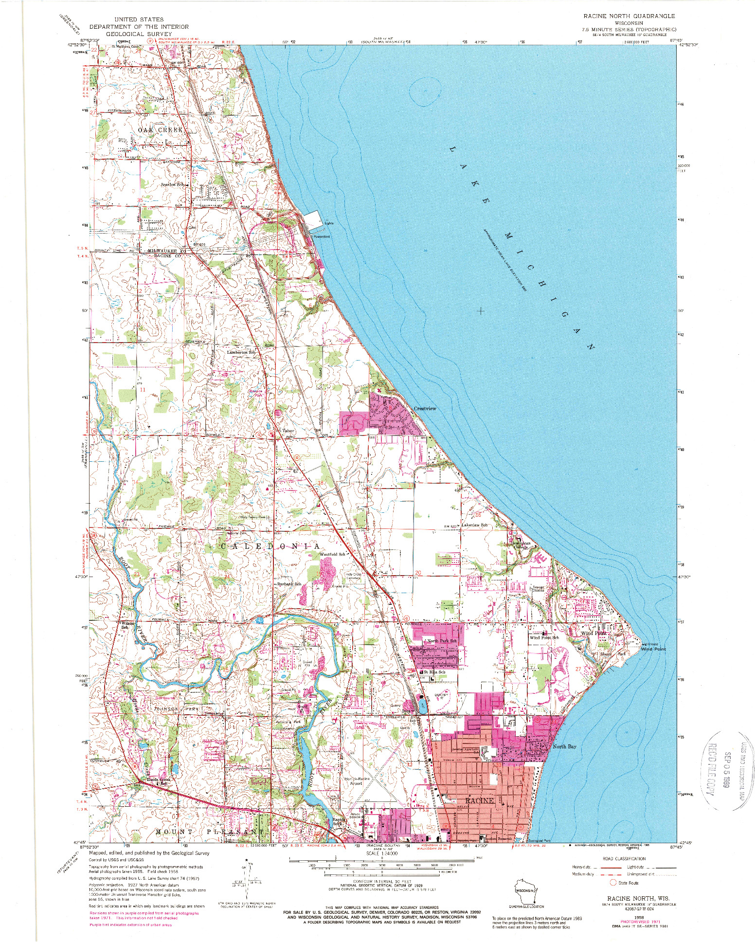 USGS 1:24000-SCALE QUADRANGLE FOR RACINE NORTH, WI 1958