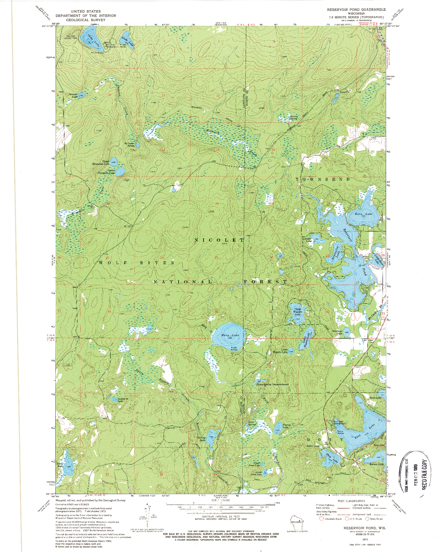 USGS 1:24000-SCALE QUADRANGLE FOR RESERVOIR POND, WI 1972