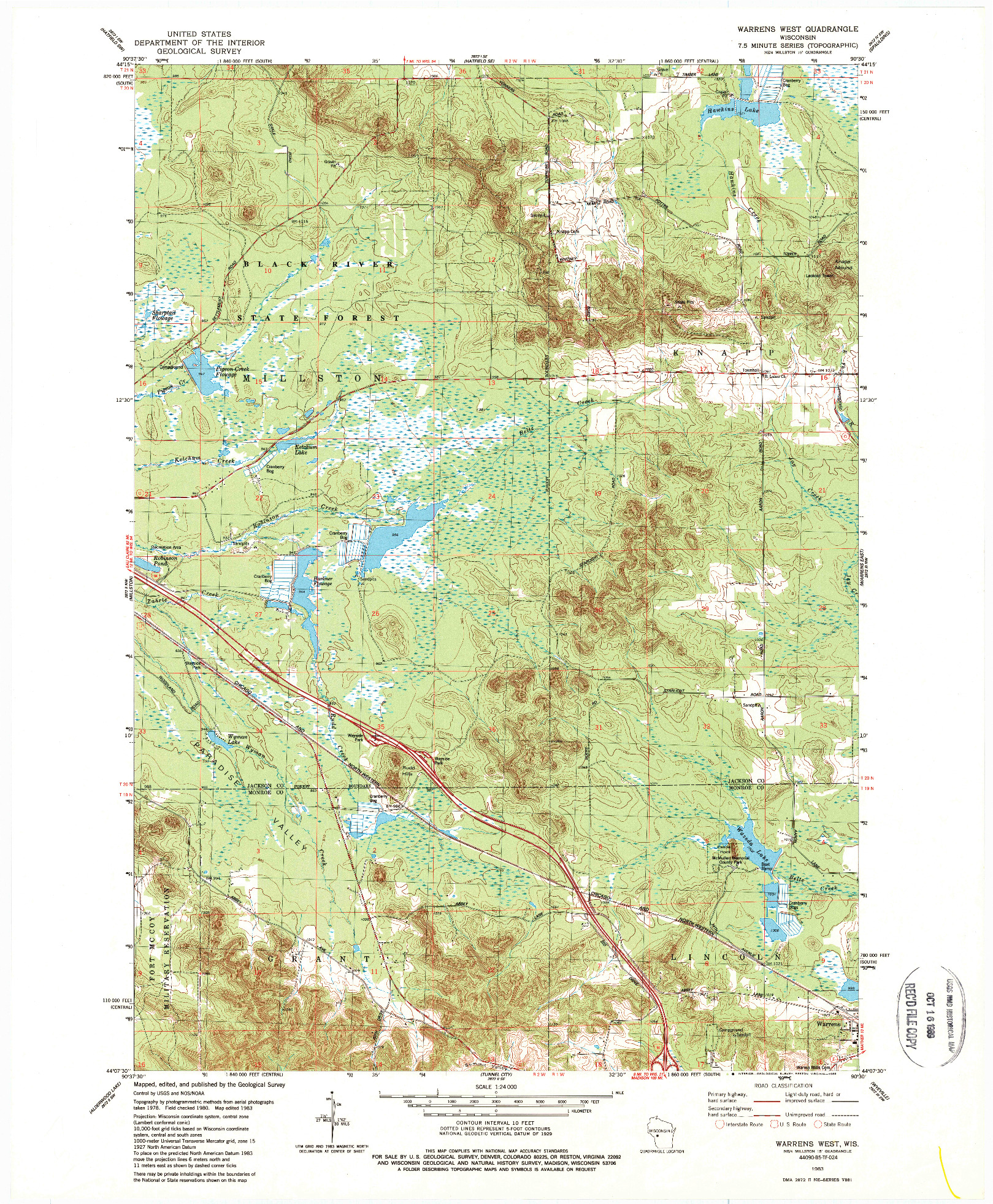 USGS 1:24000-SCALE QUADRANGLE FOR WARRENS WEST, WI 1983