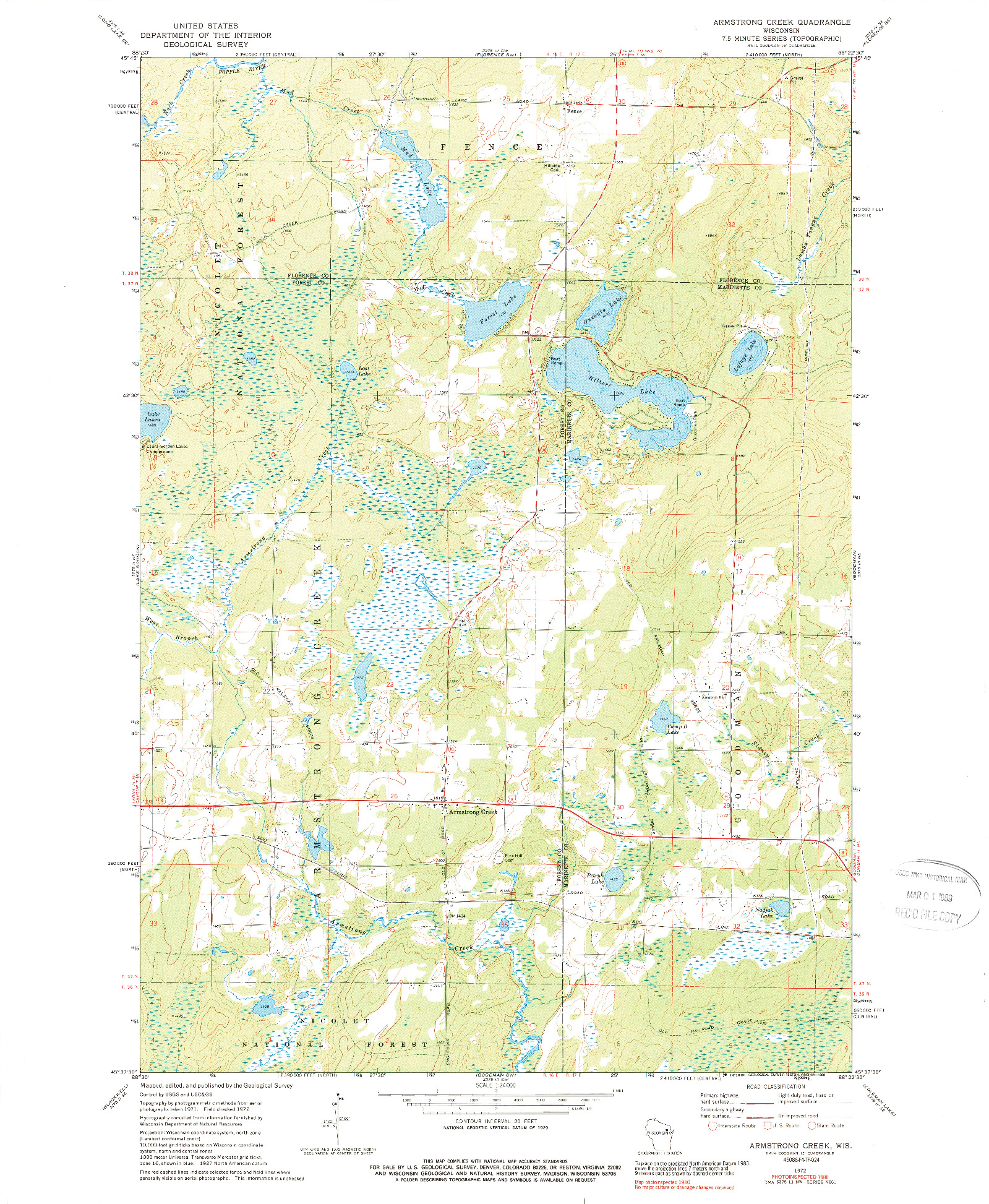 USGS 1:24000-SCALE QUADRANGLE FOR ARMSTRONG CREEK, WI 1972