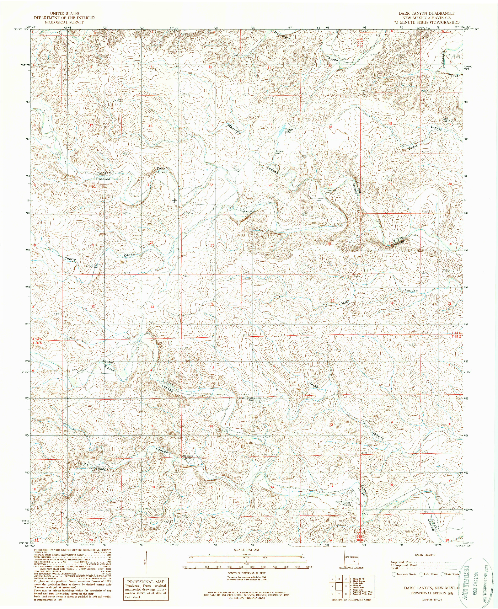 USGS 1:24000-SCALE QUADRANGLE FOR DARK CANYON, NM 1988