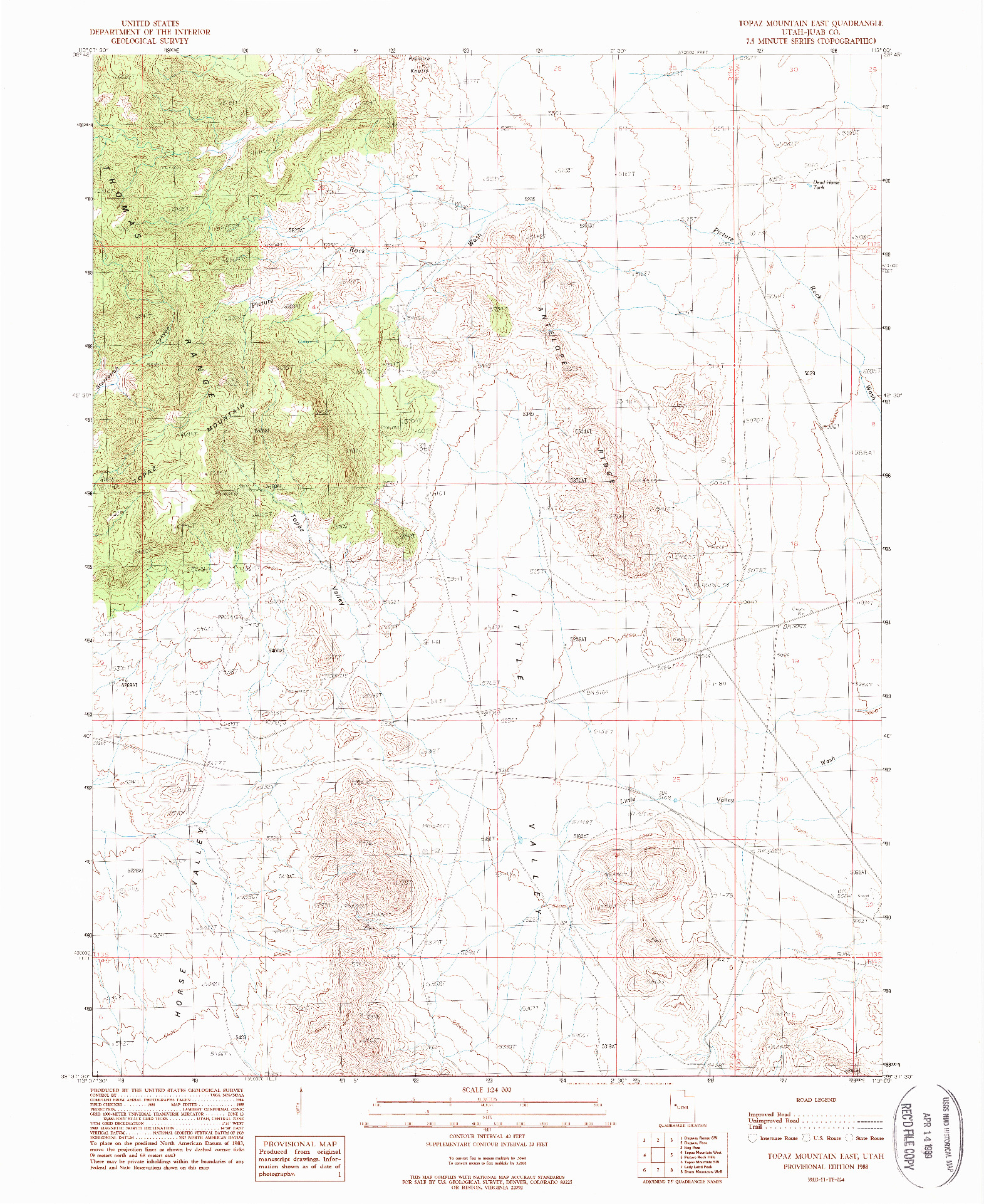 USGS 1:24000-SCALE QUADRANGLE FOR TOPAZ MOUNTAIN EAST, UT 1988