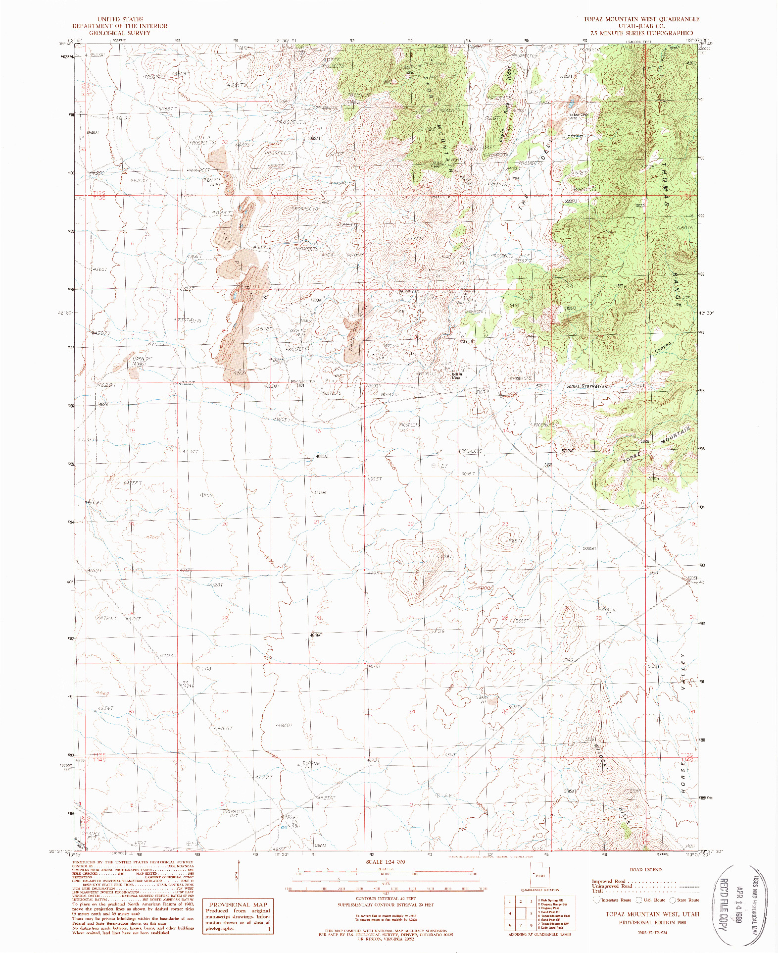 USGS 1:24000-SCALE QUADRANGLE FOR TOPAZ MOUNTAIN WEST, UT 1988