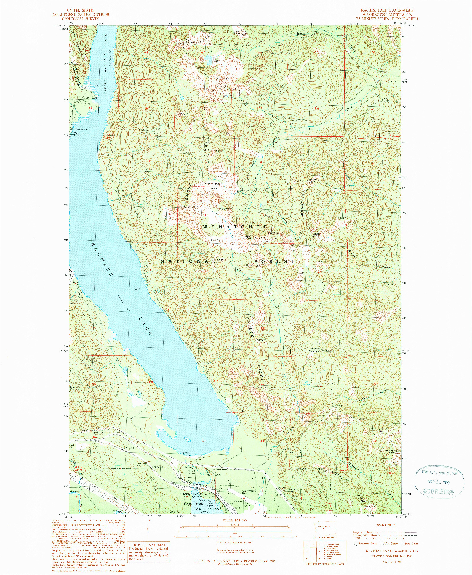 USGS 1:24000-SCALE QUADRANGLE FOR KACHESS LAKE, WA 1989