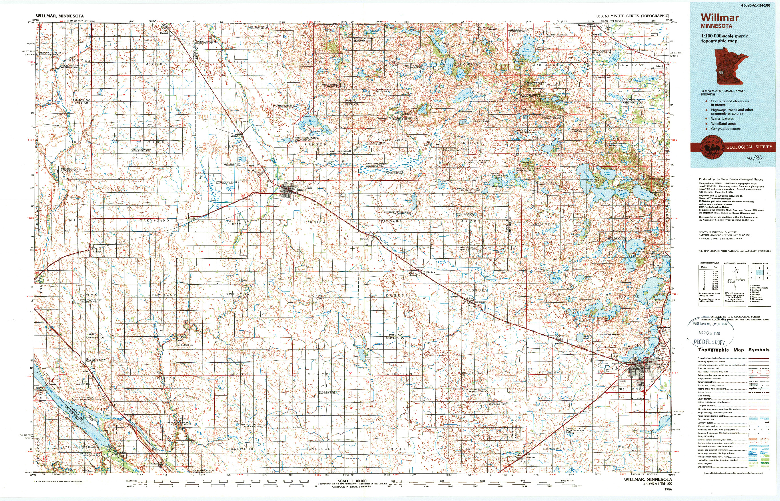 USGS 1:100000-SCALE QUADRANGLE FOR WILLMAR, MN 1986