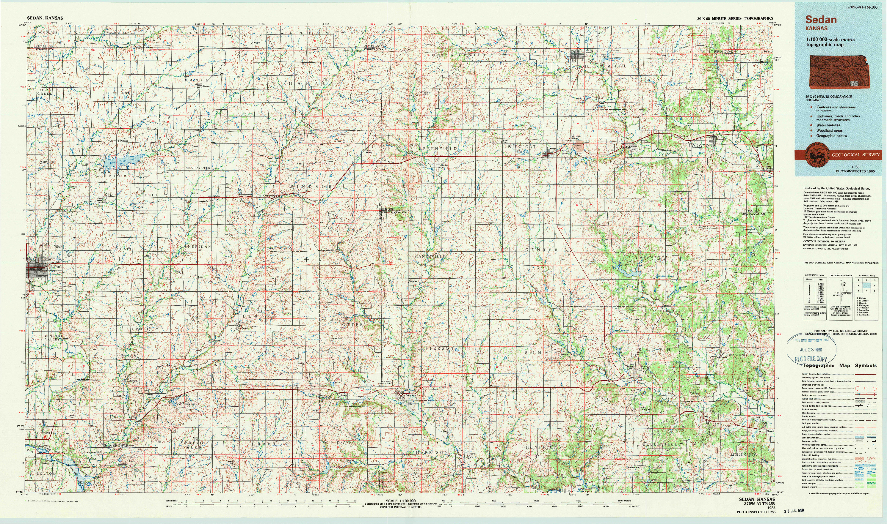 USGS 1:100000-SCALE QUADRANGLE FOR SEDAN, KS 1985