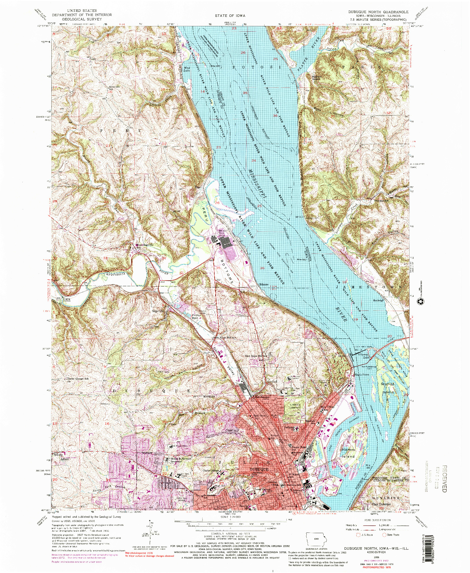 USGS 1:24000-SCALE QUADRANGLE FOR DUBUQUE NORTH, IA 1956