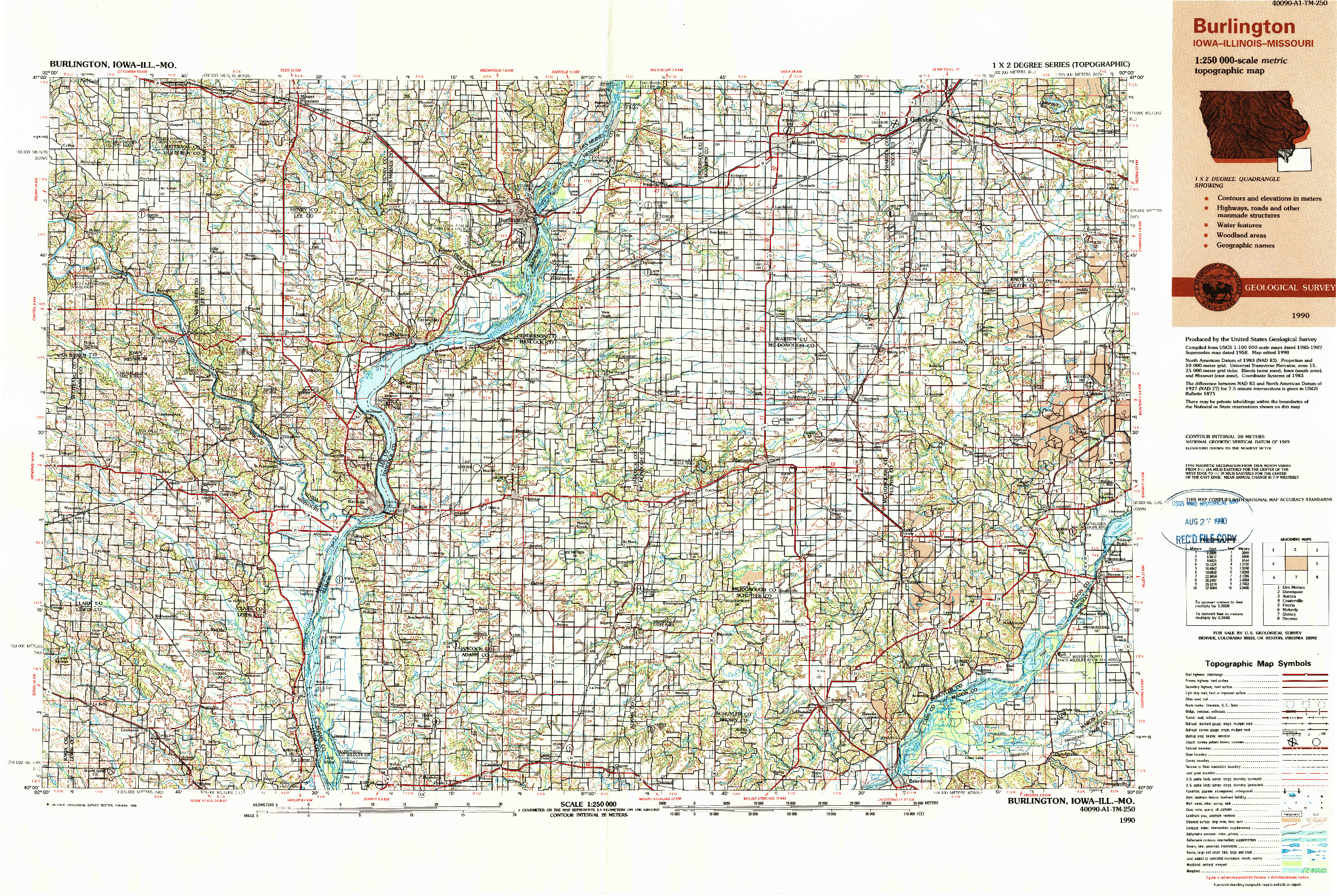 USGS 1:250000-SCALE QUADRANGLE FOR BURLINGTON, IA 1990