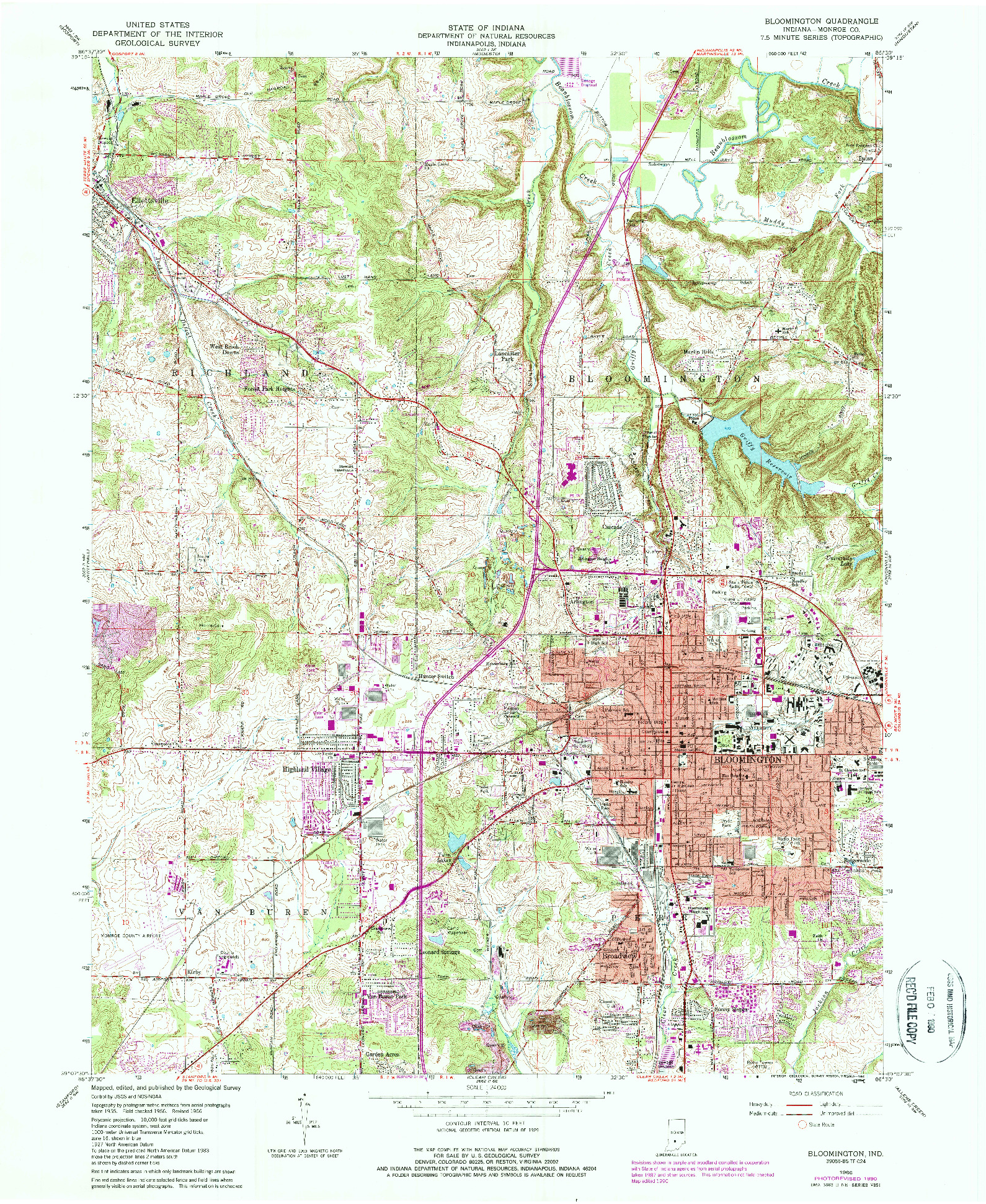 USGS 1:24000-SCALE QUADRANGLE FOR BLOOMINGTON, IN 1966