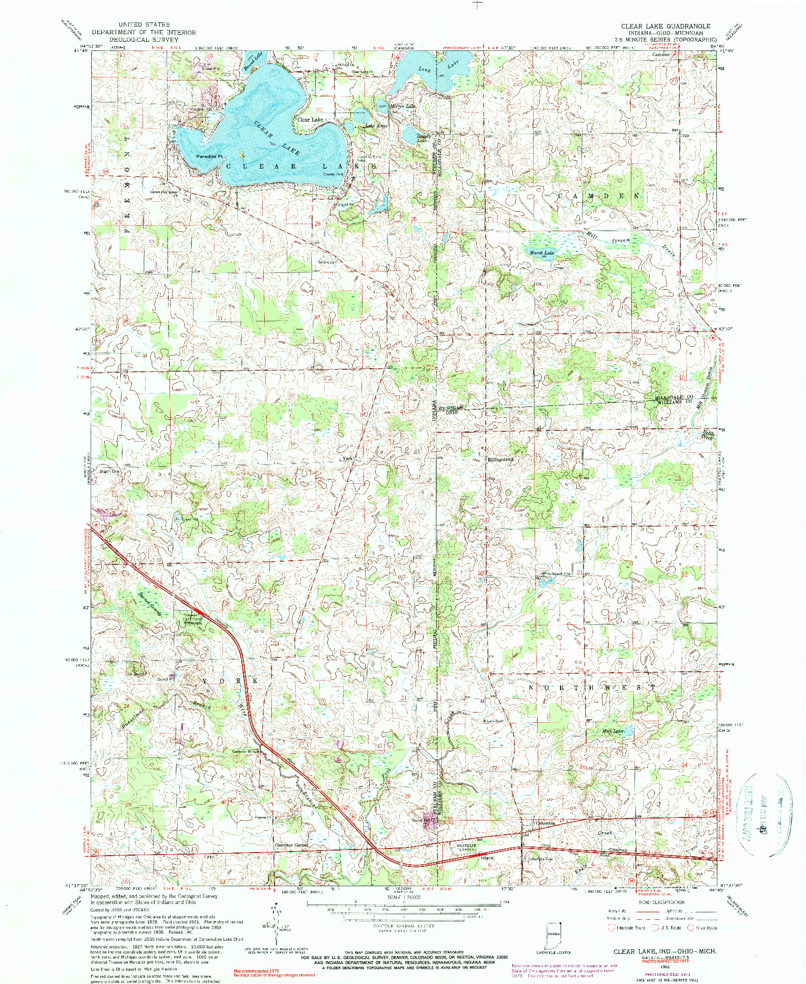 USGS 1:24000-SCALE QUADRANGLE FOR CLEAR LAKE, IN 1961