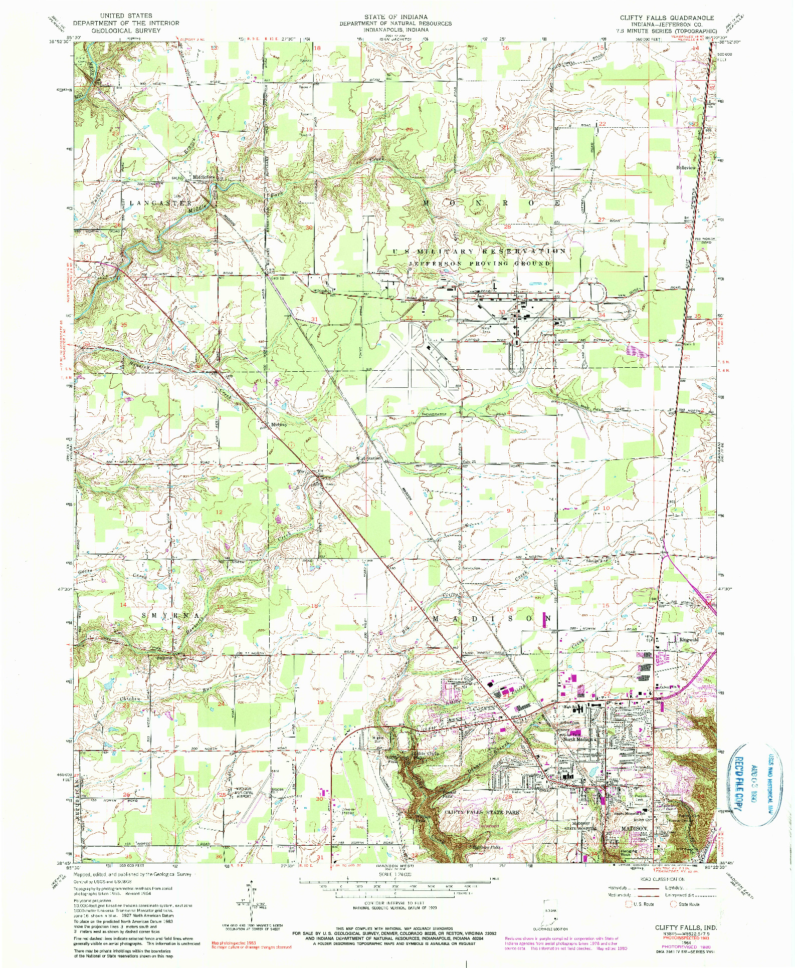 USGS 1:24000-SCALE QUADRANGLE FOR CLIFTY FALLS, IN 1964
