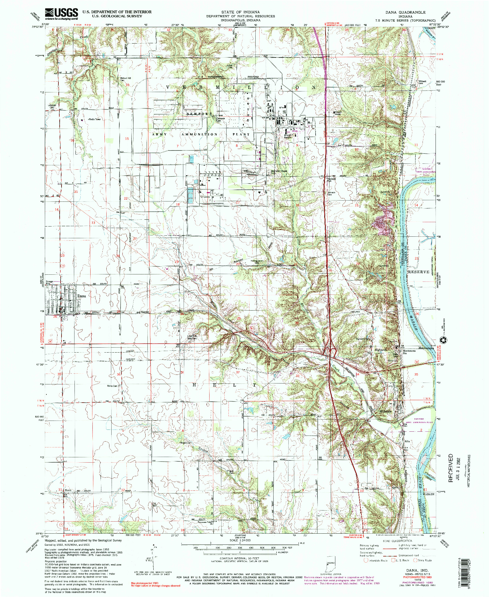 USGS 1:24000-SCALE QUADRANGLE FOR DANA, IN 1978