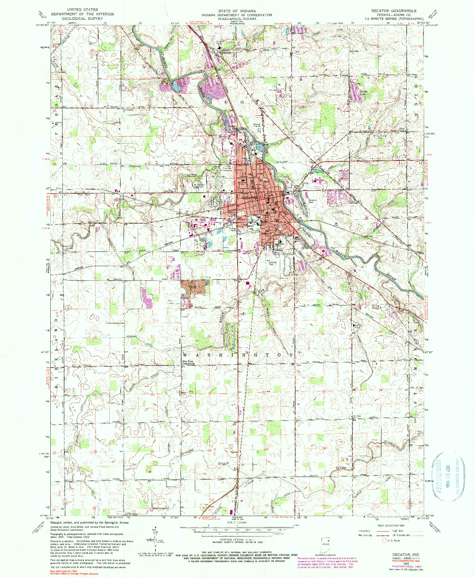 USGS 1:24000-SCALE QUADRANGLE FOR DECATUR, IN 1962