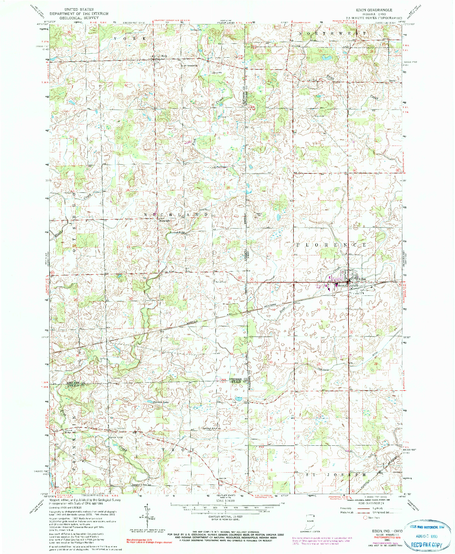 USGS 1:24000-SCALE QUADRANGLE FOR EDON, IN 1961