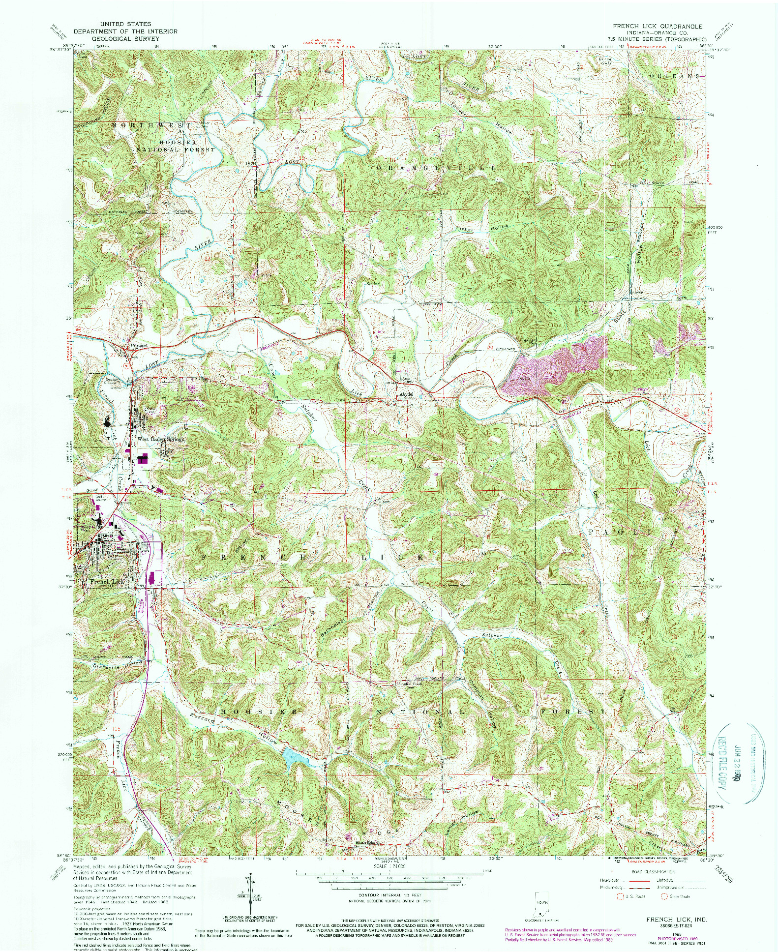 USGS 1:24000-SCALE QUADRANGLE FOR FRENCH LICK, IN 1965