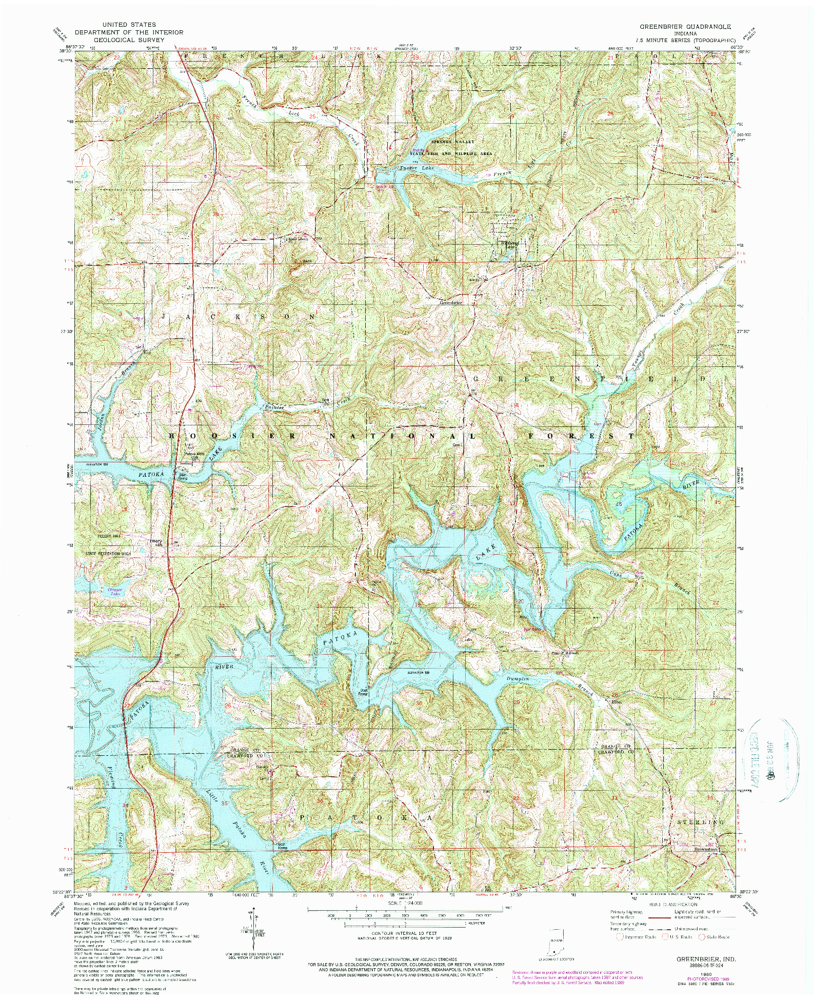 USGS 1:24000-SCALE QUADRANGLE FOR GREENBRIER, IN 1980