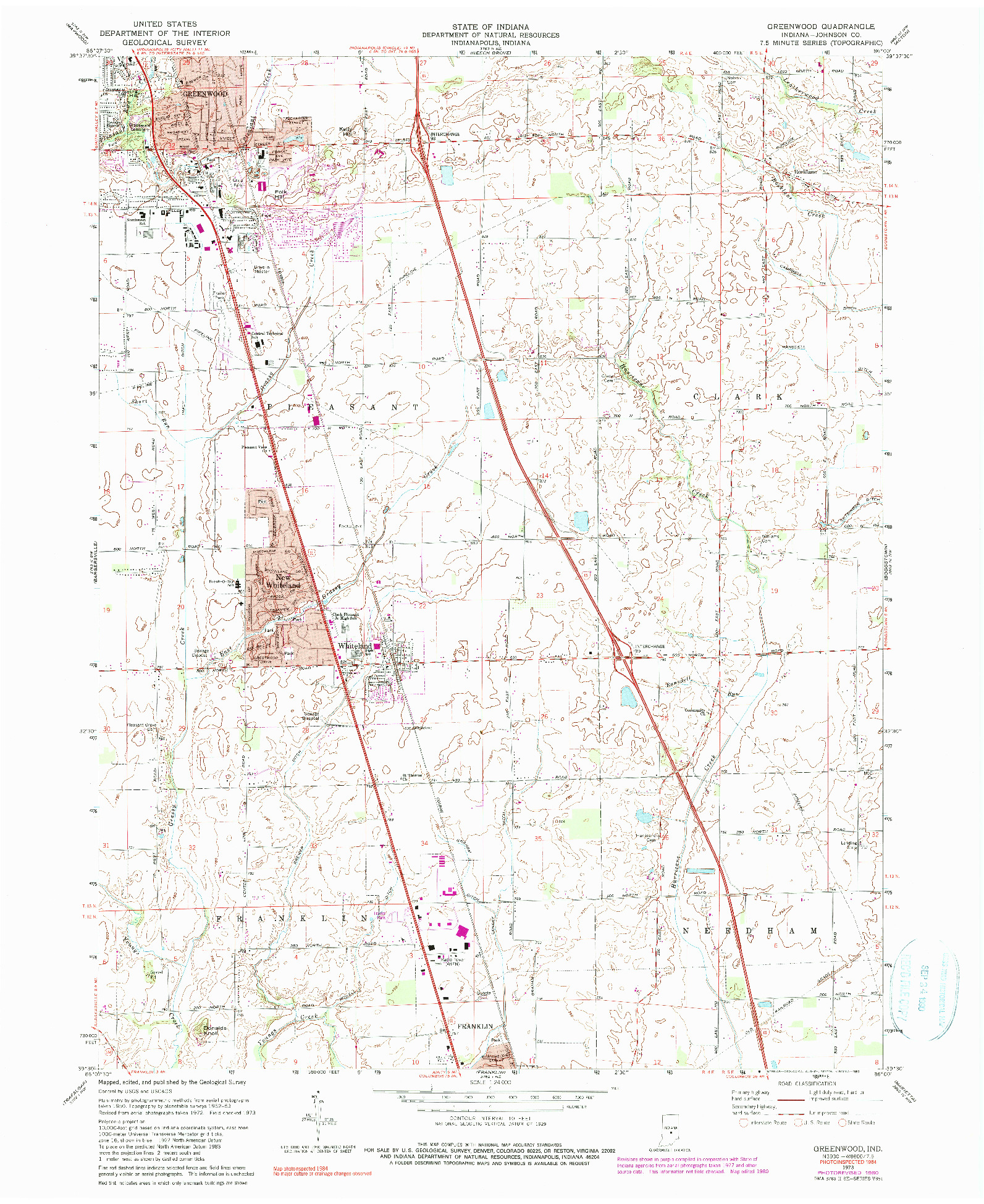 USGS 1:24000-SCALE QUADRANGLE FOR GREENWOOD, IN 1973