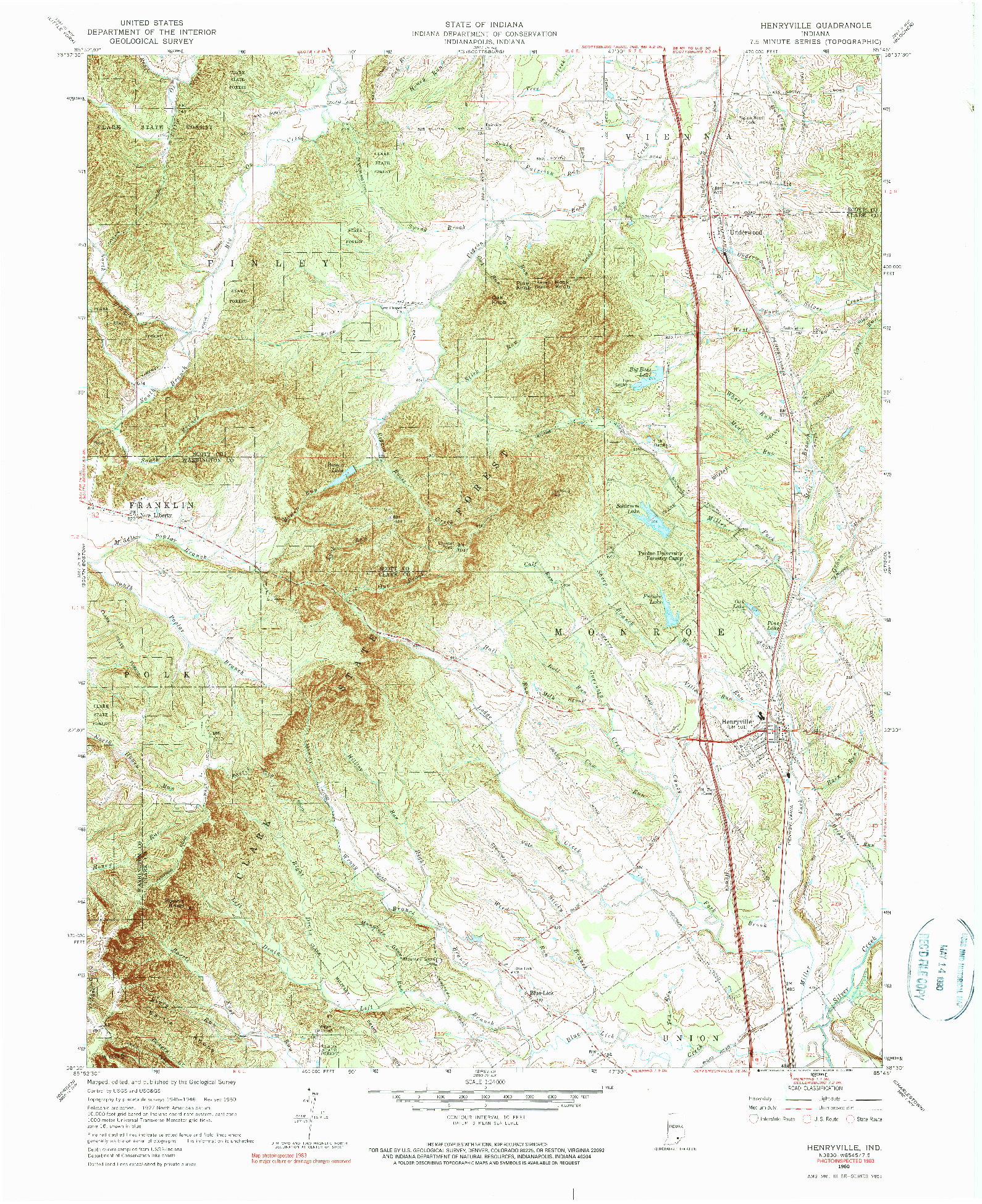 USGS 1:24000-SCALE QUADRANGLE FOR HENRYVILLE, IN 1960
