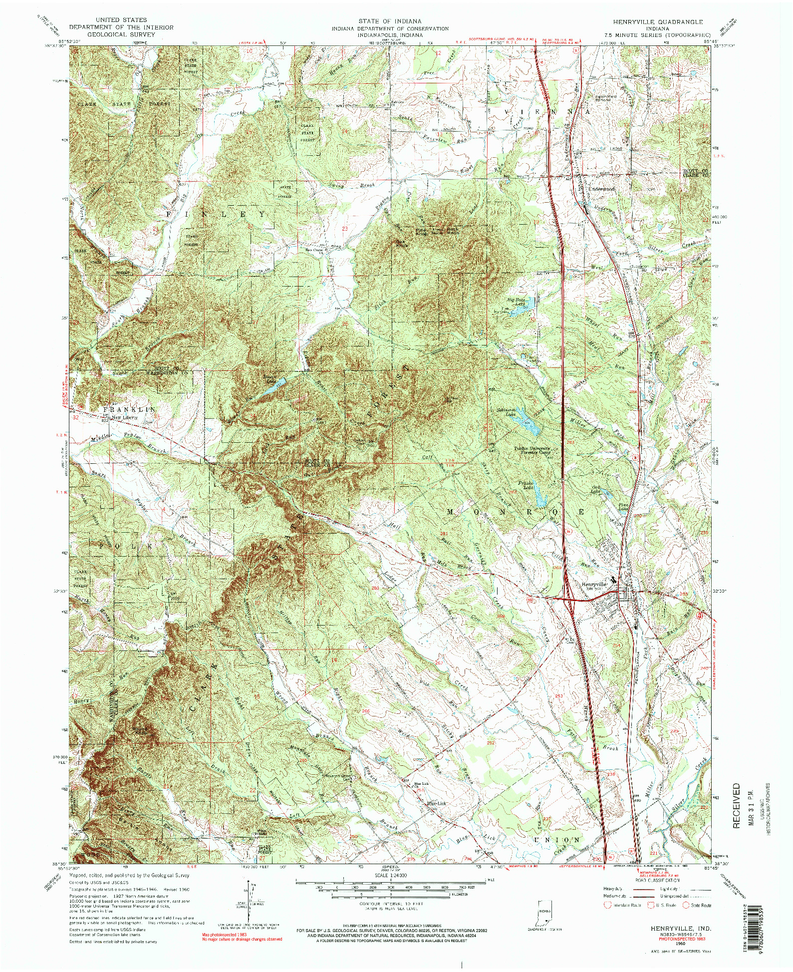 USGS 1:24000-SCALE QUADRANGLE FOR HENRYVILLE, IN 1960