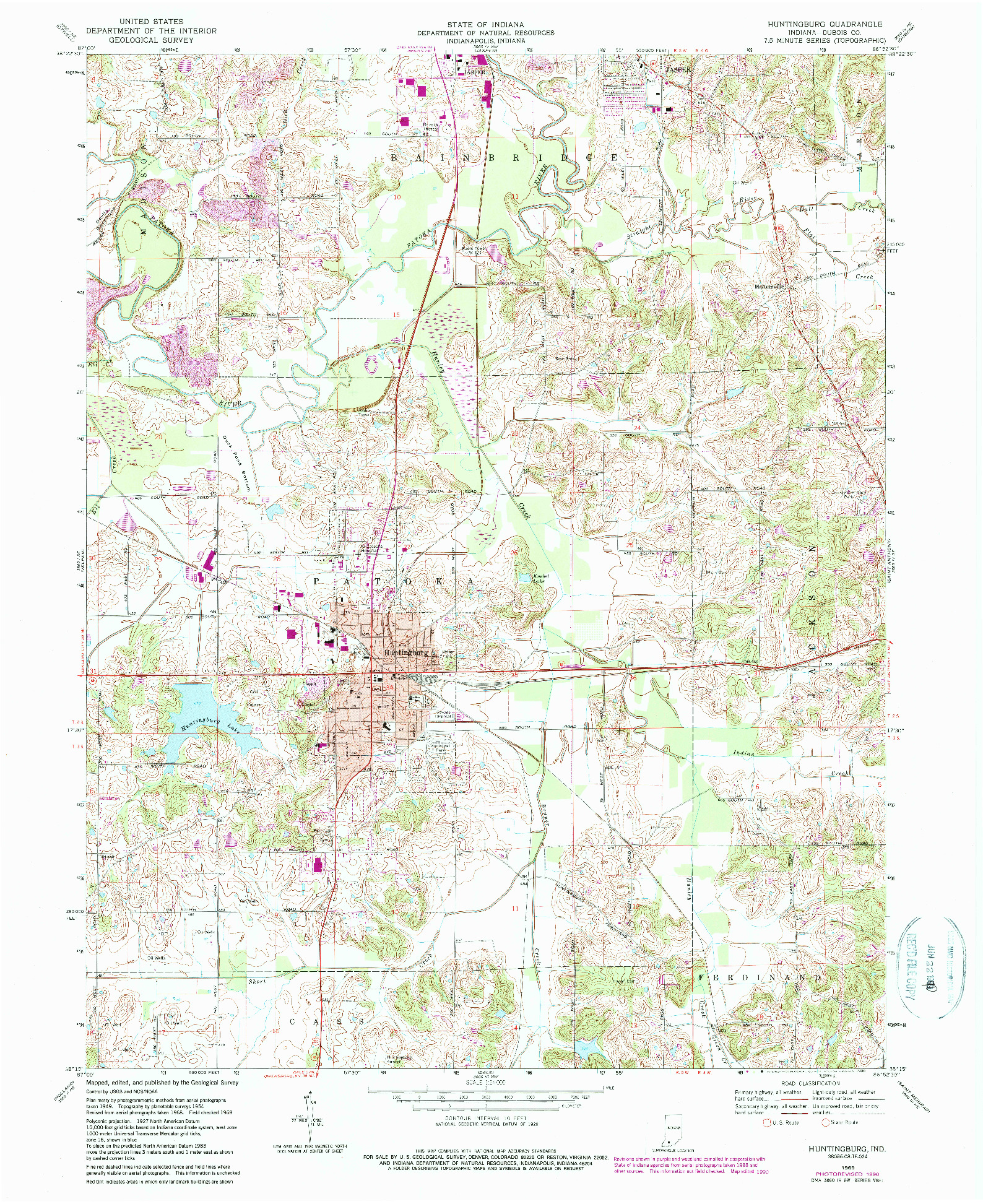 USGS 1:24000-SCALE QUADRANGLE FOR HUNTINGBURG, IN 1969