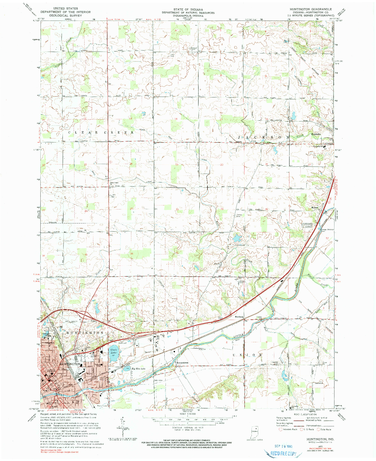 USGS 1:24000-SCALE QUADRANGLE FOR HUNTINGTON, IN 1972