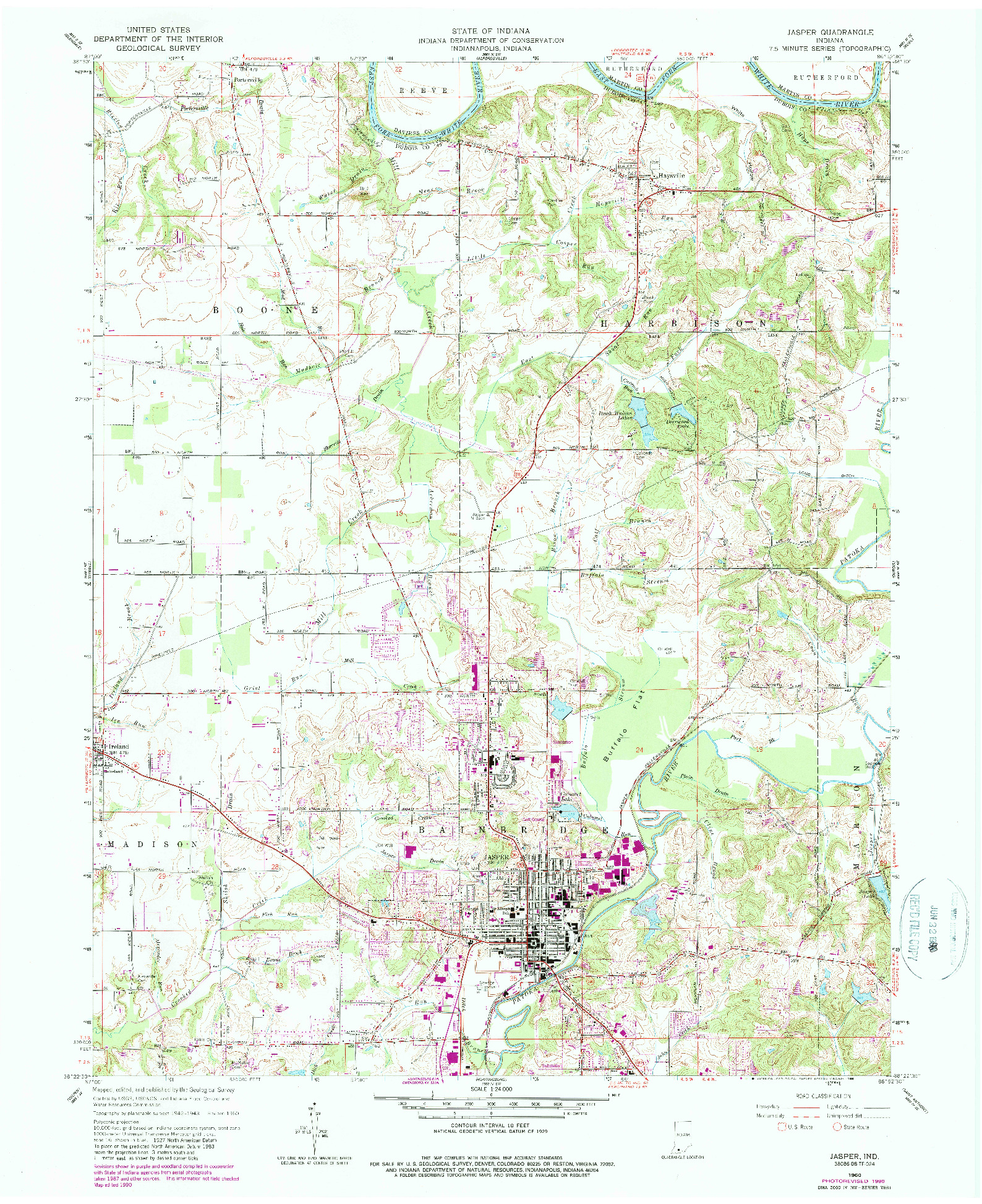 USGS 1:24000-SCALE QUADRANGLE FOR JASPER, IN 1960