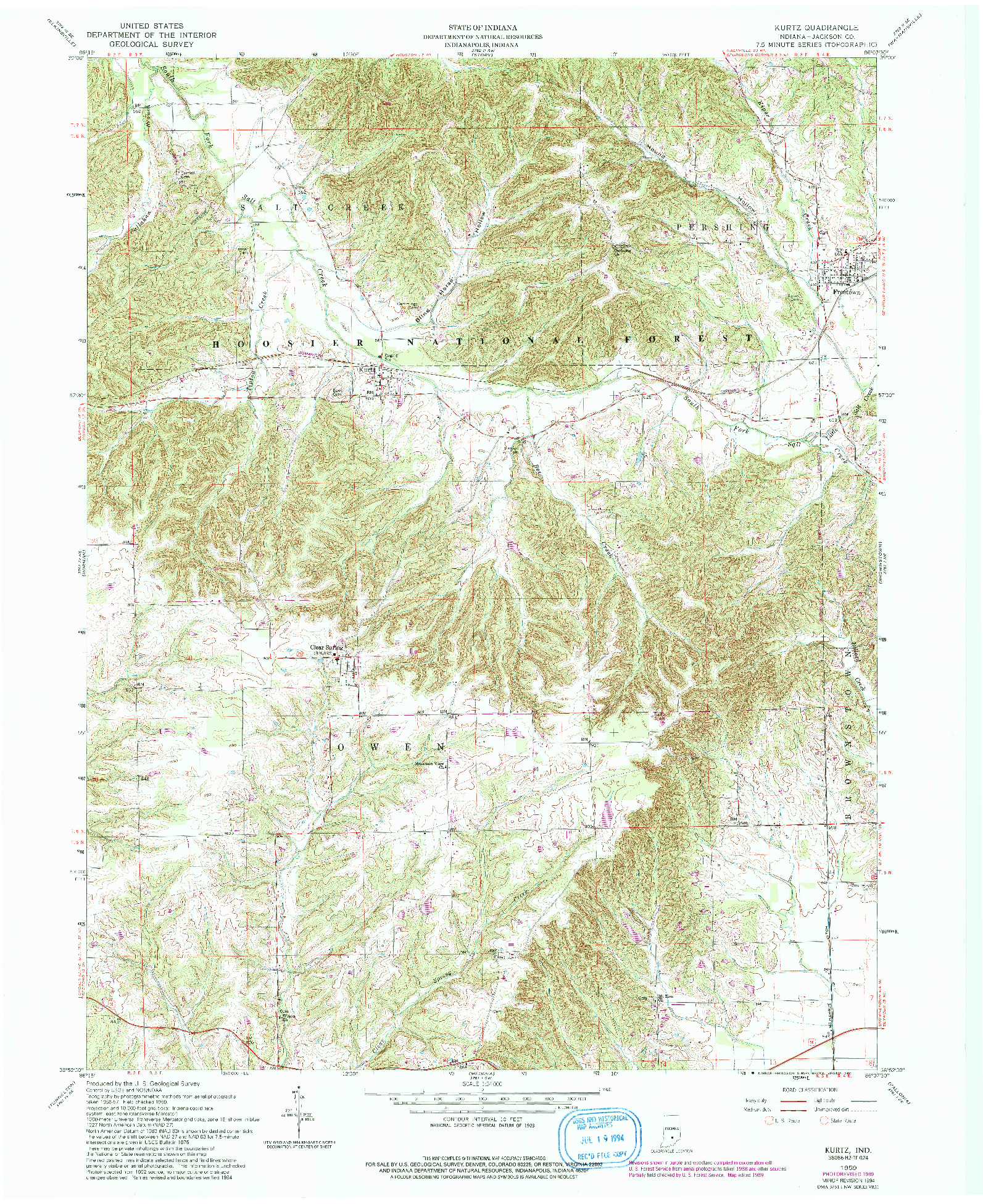 USGS 1:24000-SCALE QUADRANGLE FOR KURTZ, IN 1959