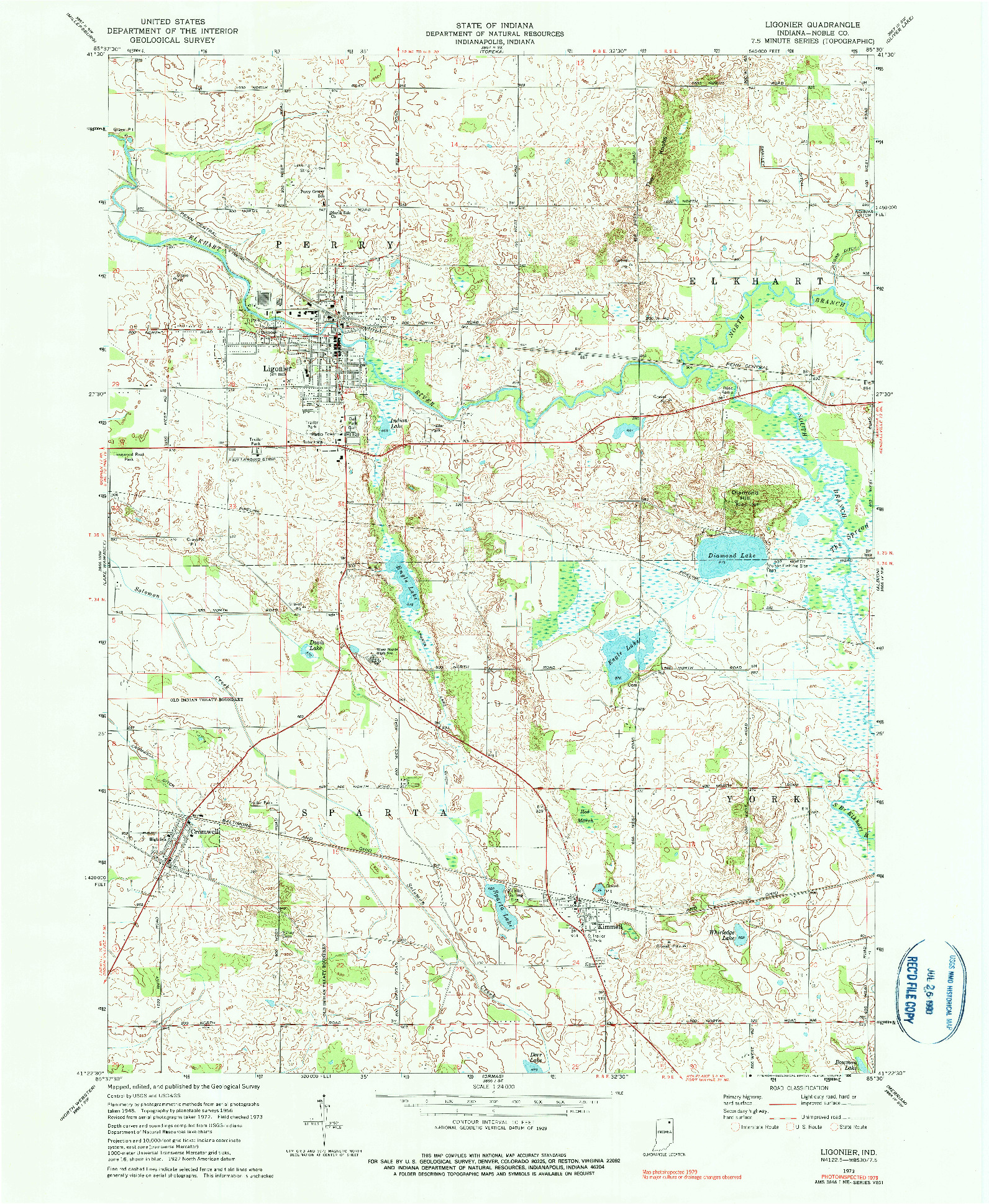 USGS 1:24000-SCALE QUADRANGLE FOR LIGONIER, IN 1973