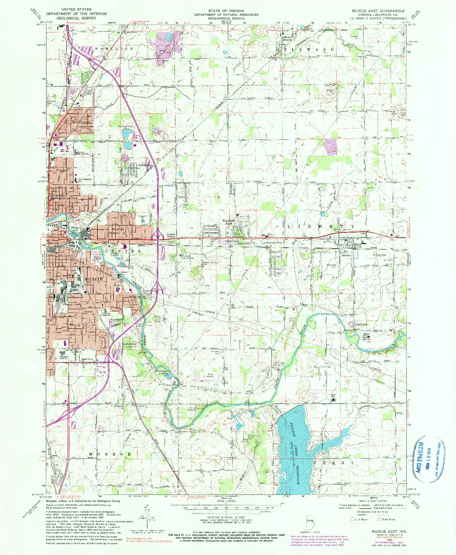 USGS 1:24000-SCALE QUADRANGLE FOR MUNCIE EAST, IN 1969