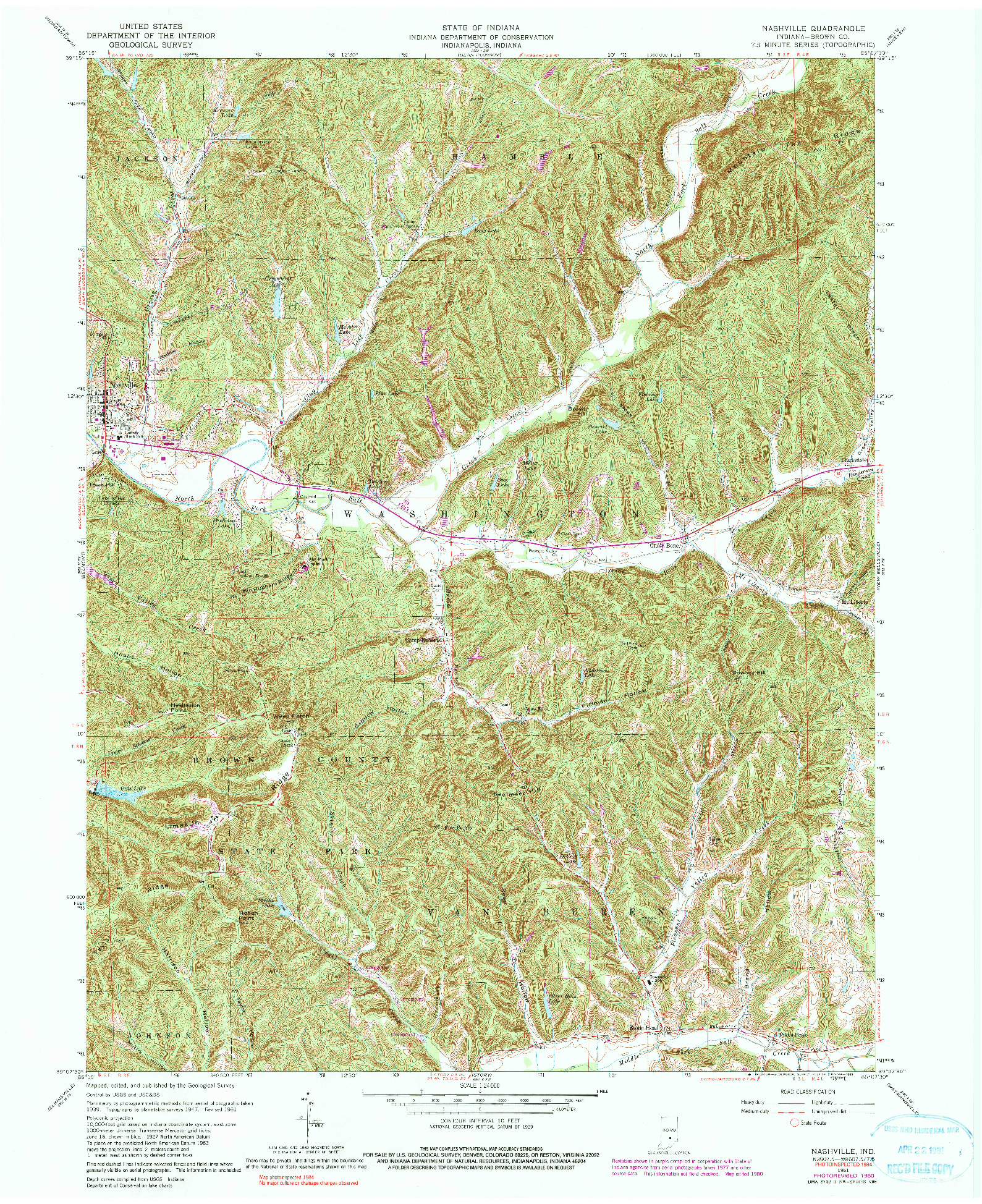 USGS 1:24000-SCALE QUADRANGLE FOR NASHVILLE, IN 1961