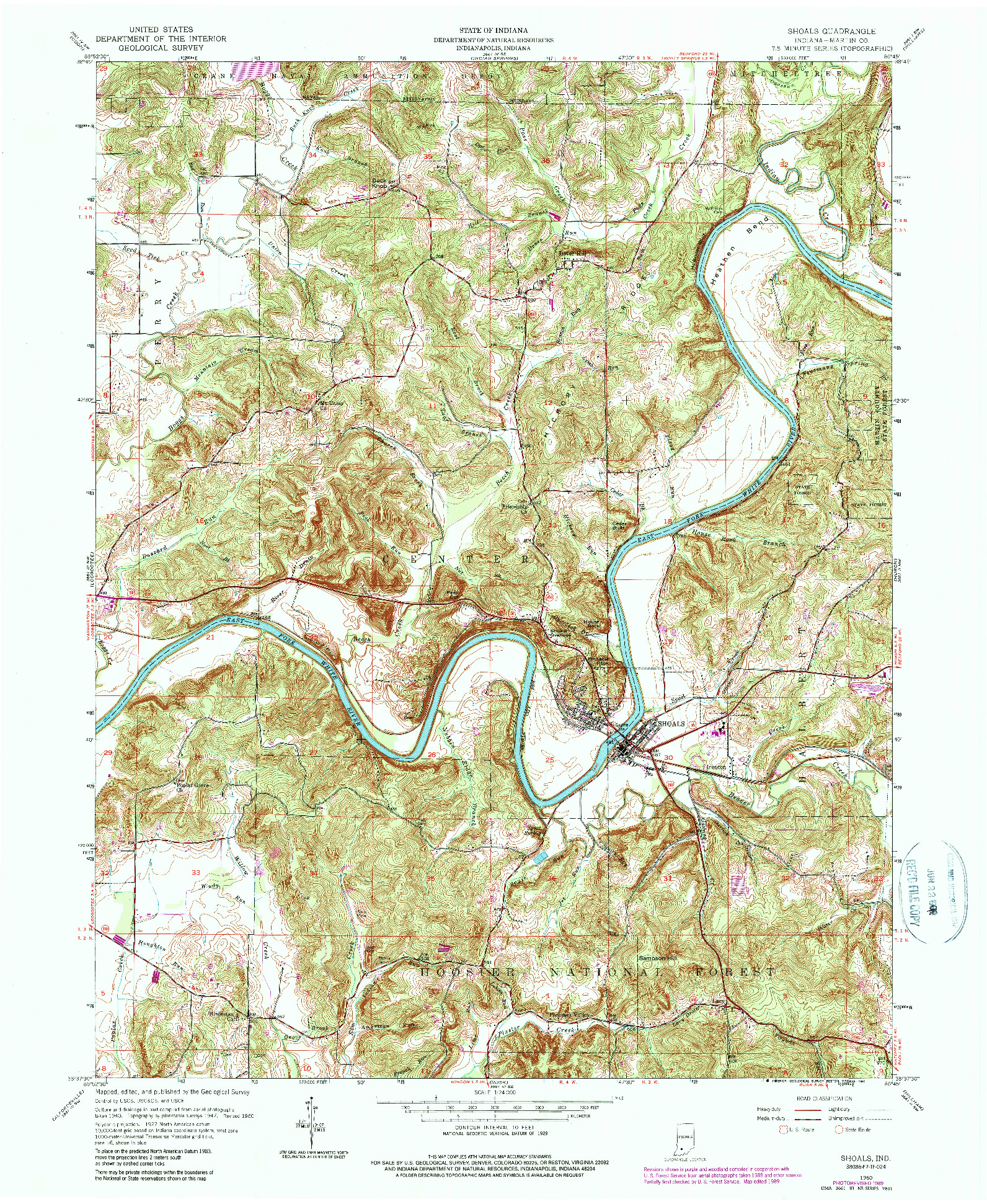 USGS 1:24000-SCALE QUADRANGLE FOR SHOALS, IN 1960