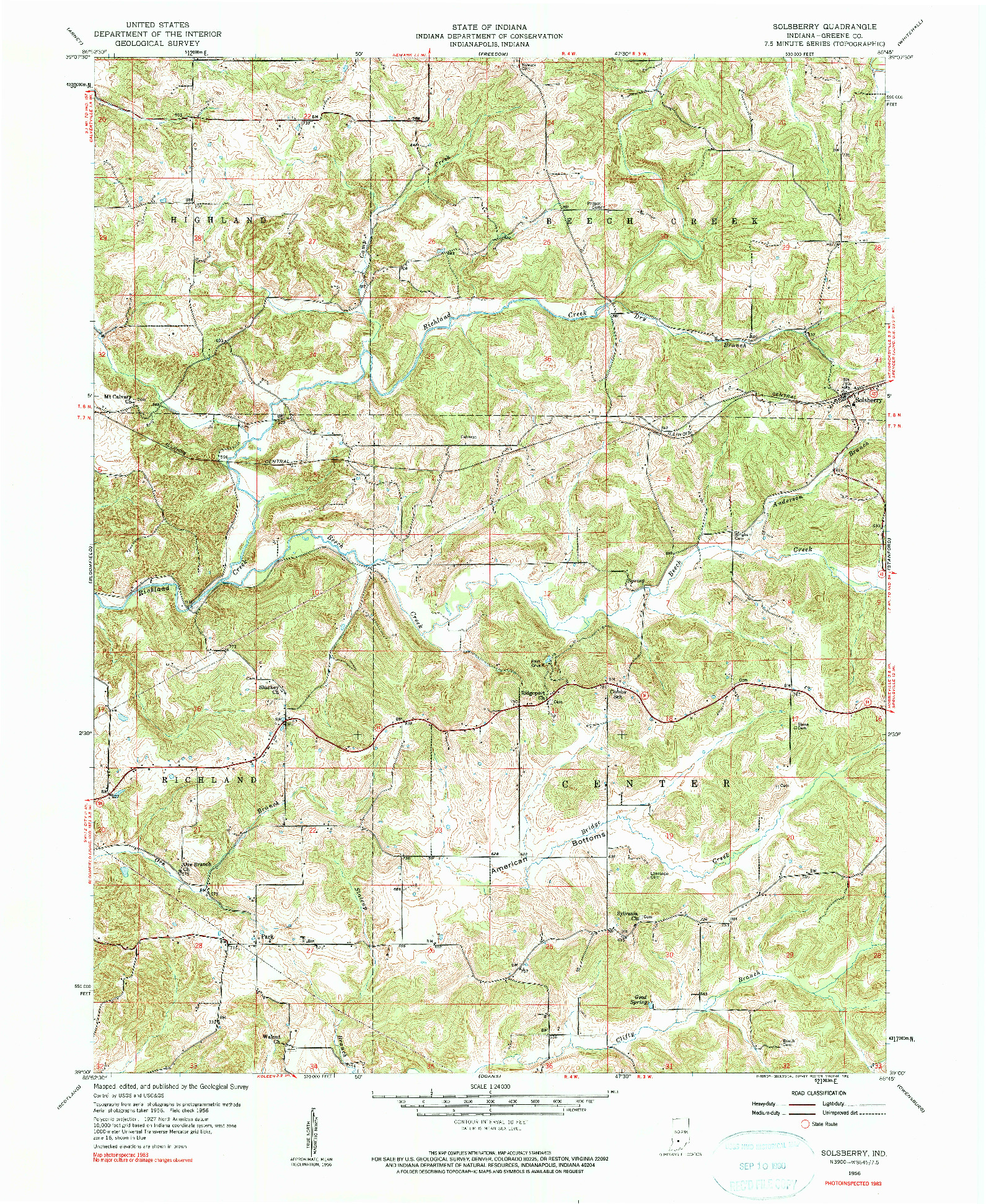USGS 1:24000-SCALE QUADRANGLE FOR SOLSBERRY, IN 1956