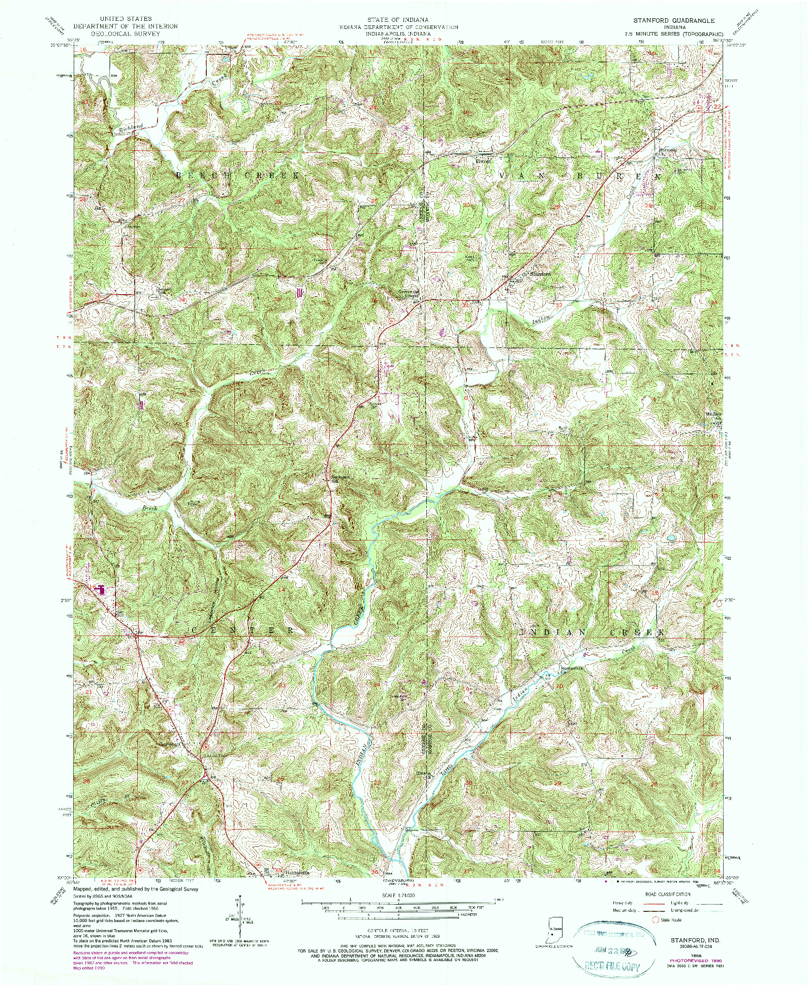 USGS 1:24000-SCALE QUADRANGLE FOR STANFORD, IN 1956