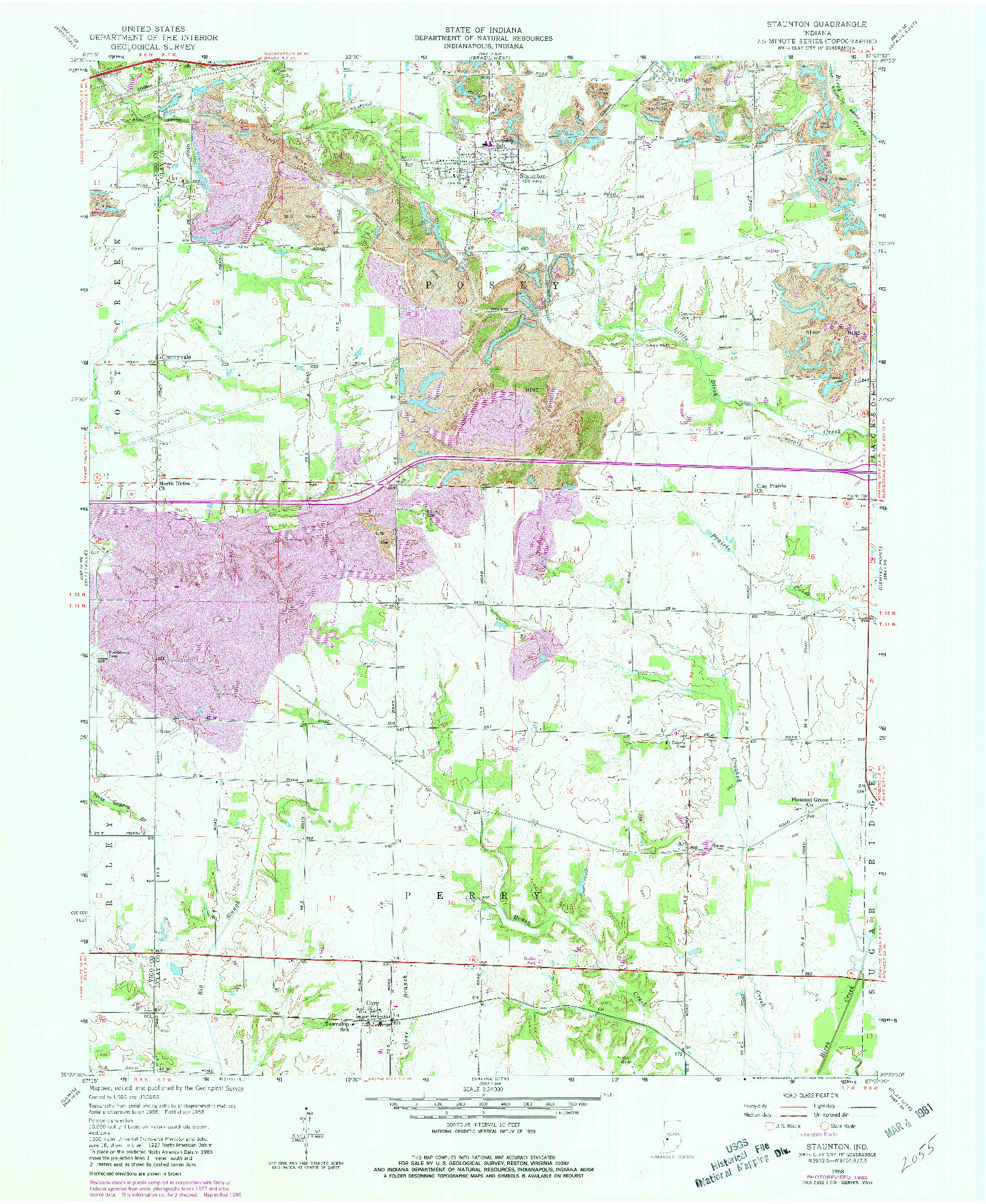 USGS 1:24000-SCALE QUADRANGLE FOR STAUNTON, IN 1958