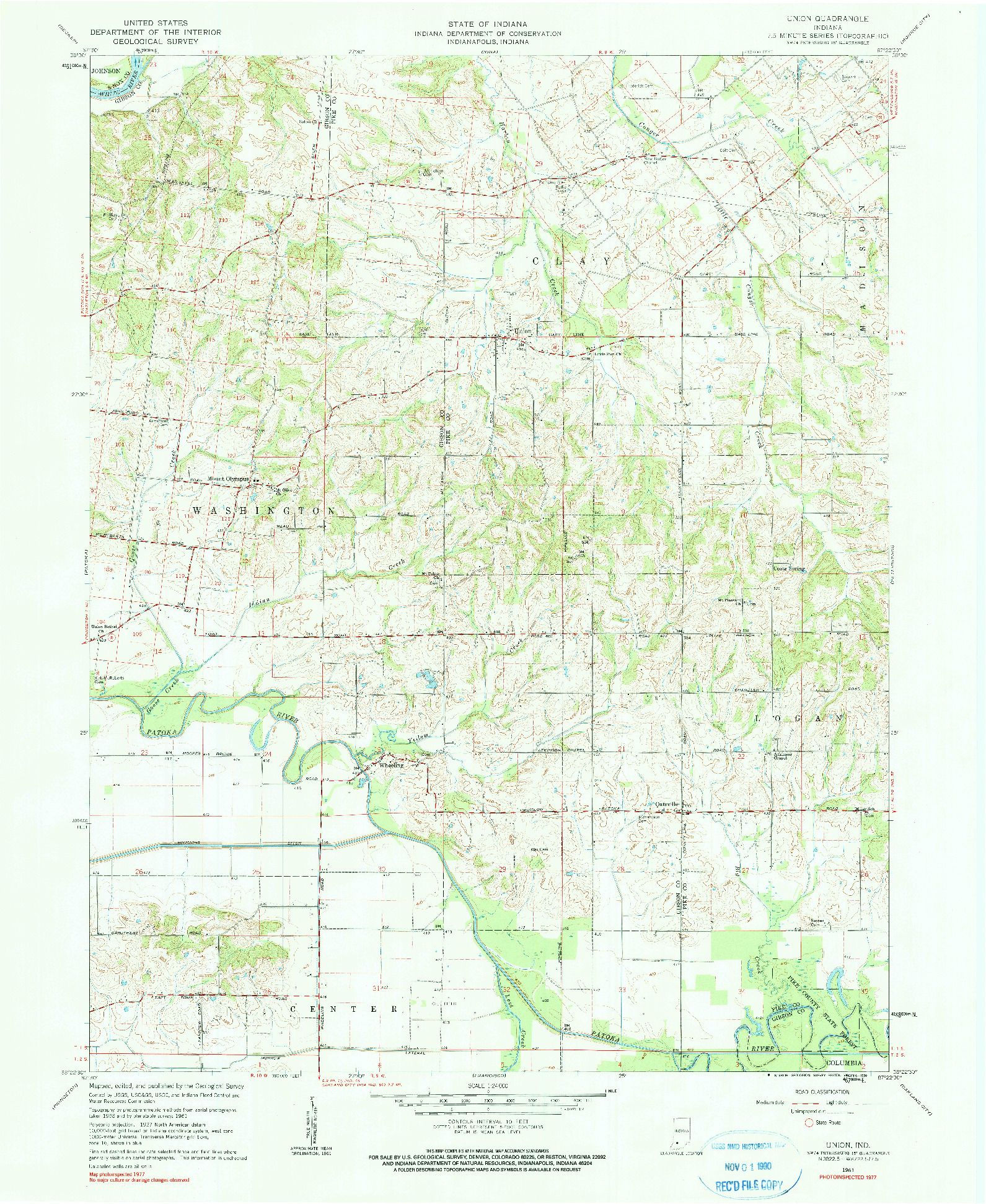 USGS 1:24000-SCALE QUADRANGLE FOR UNION, IN 1961