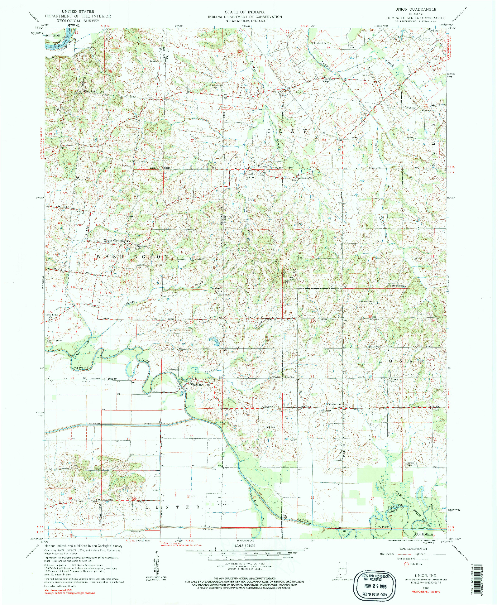 USGS 1:24000-SCALE QUADRANGLE FOR UNION, IN 1961