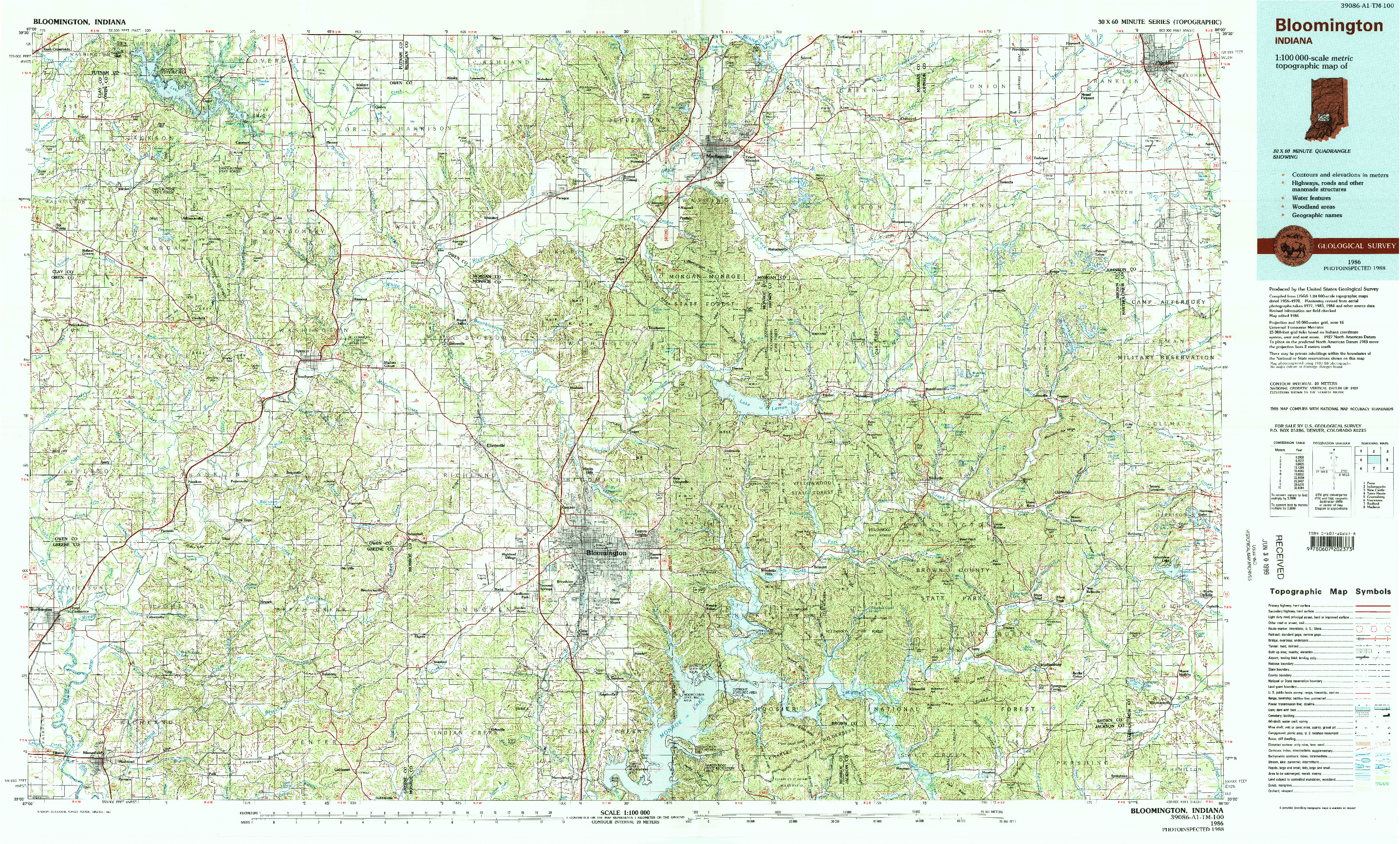 USGS 1:100000-SCALE QUADRANGLE FOR BLOOMINGTON, IN 1986