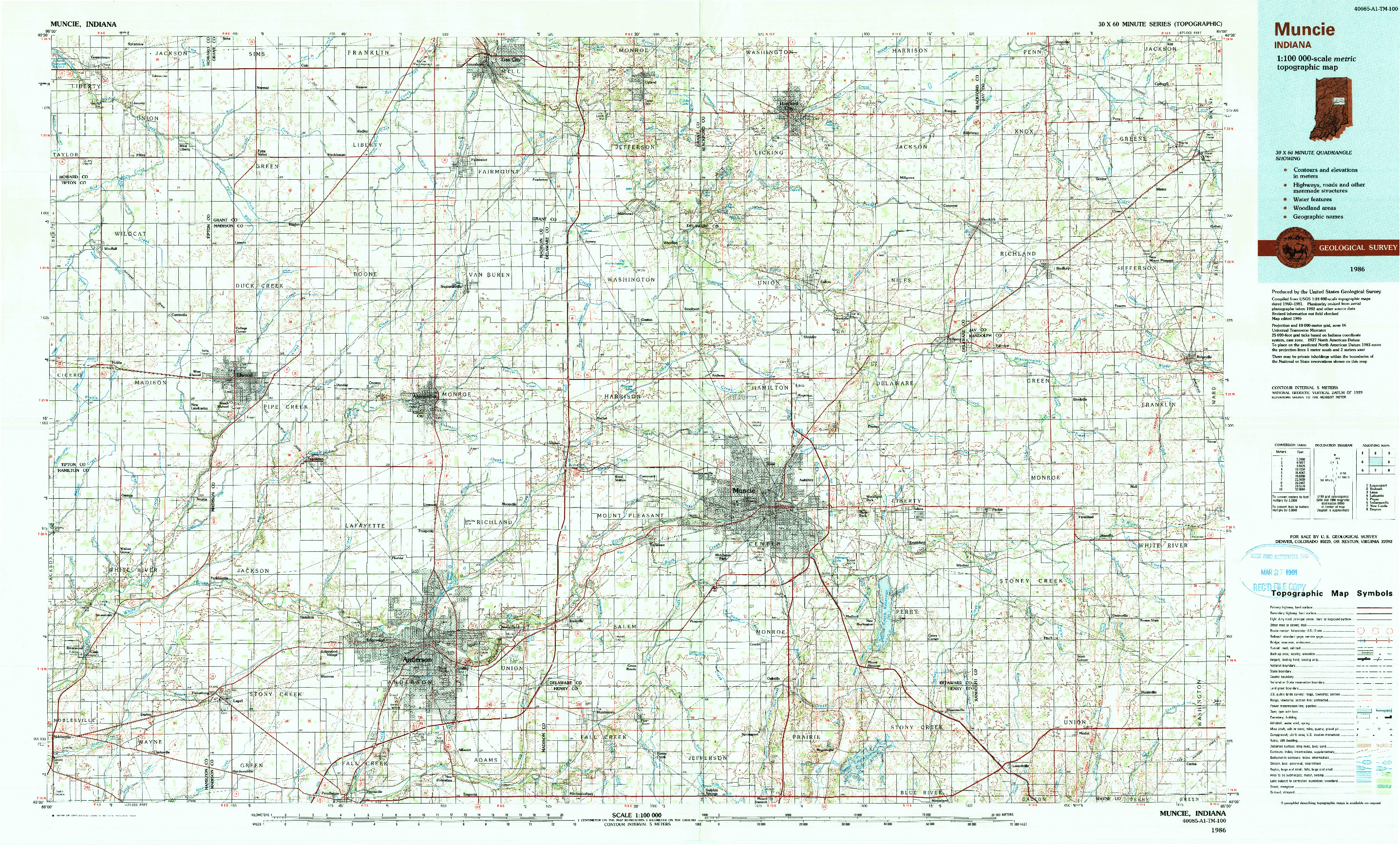 USGS 1:100000-SCALE QUADRANGLE FOR MUNCIE, IN 1986