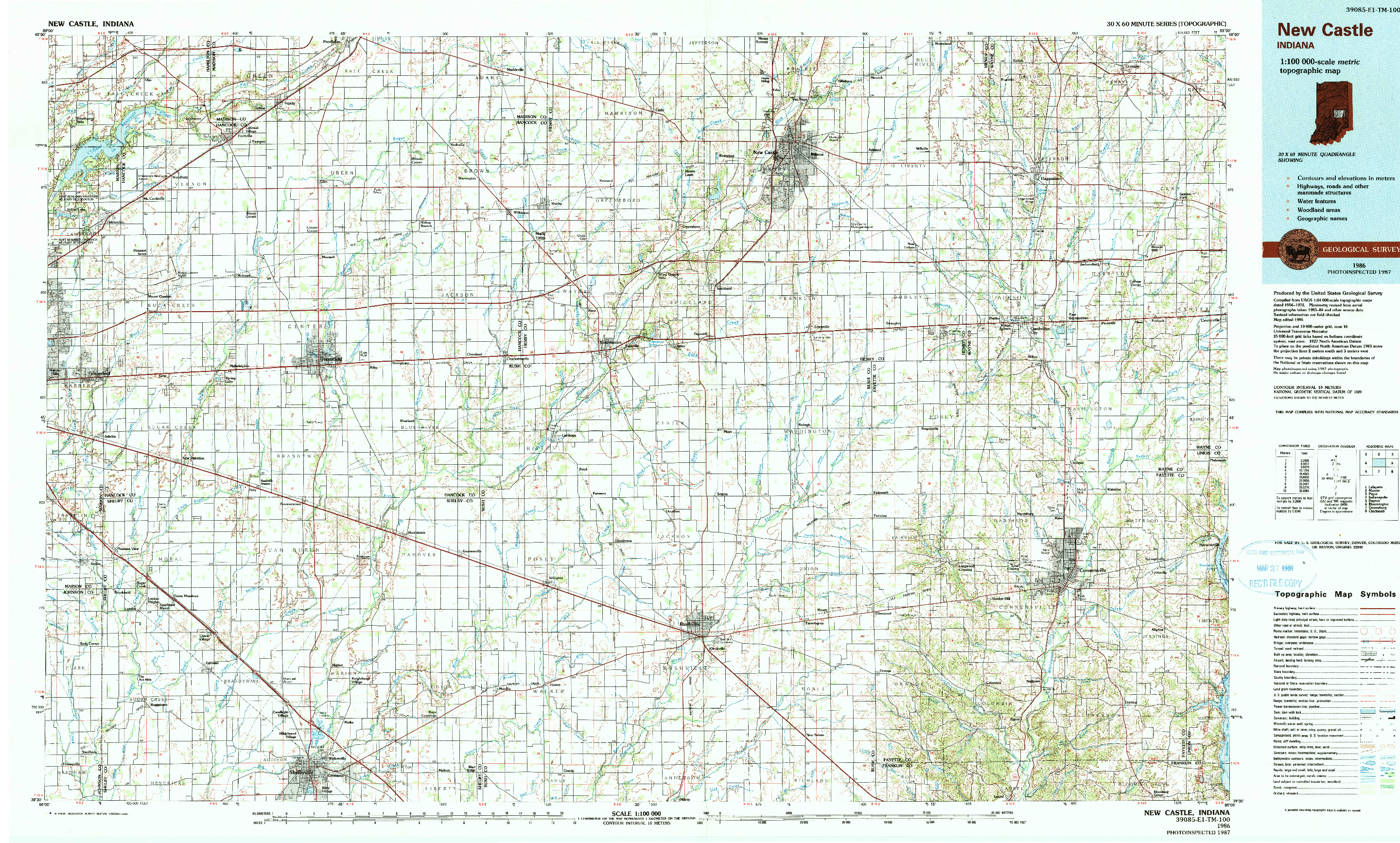 USGS 1:100000-SCALE QUADRANGLE FOR NEW CASTLE, IN 1986