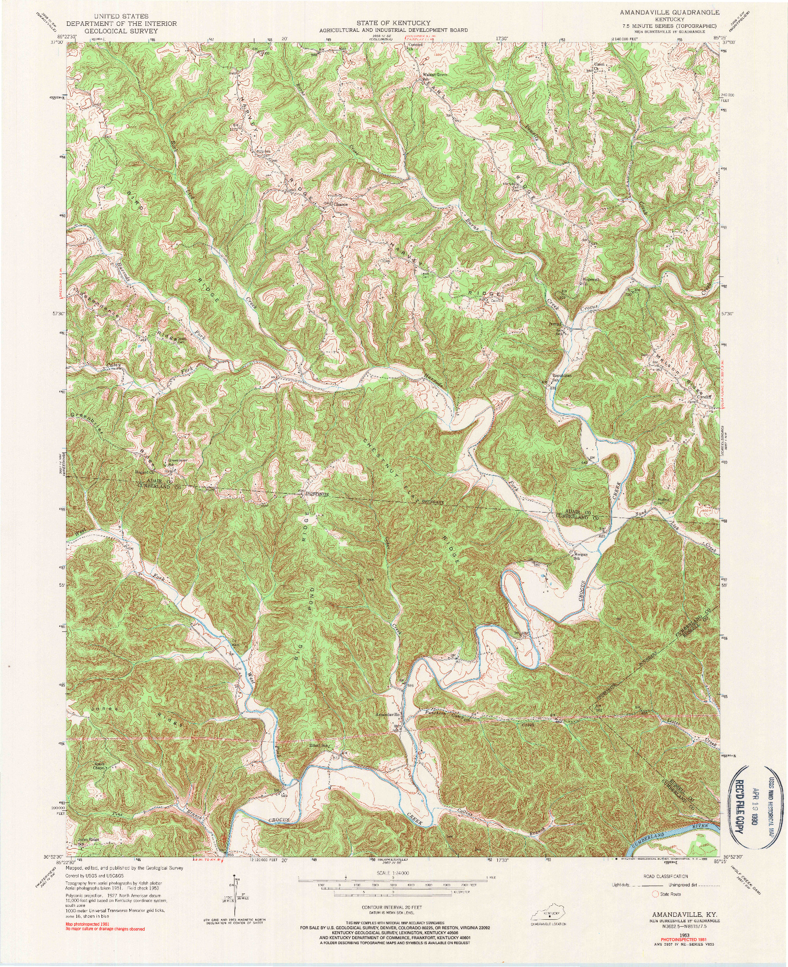 USGS 1:24000-SCALE QUADRANGLE FOR AMANDAVILLE, KY 1953