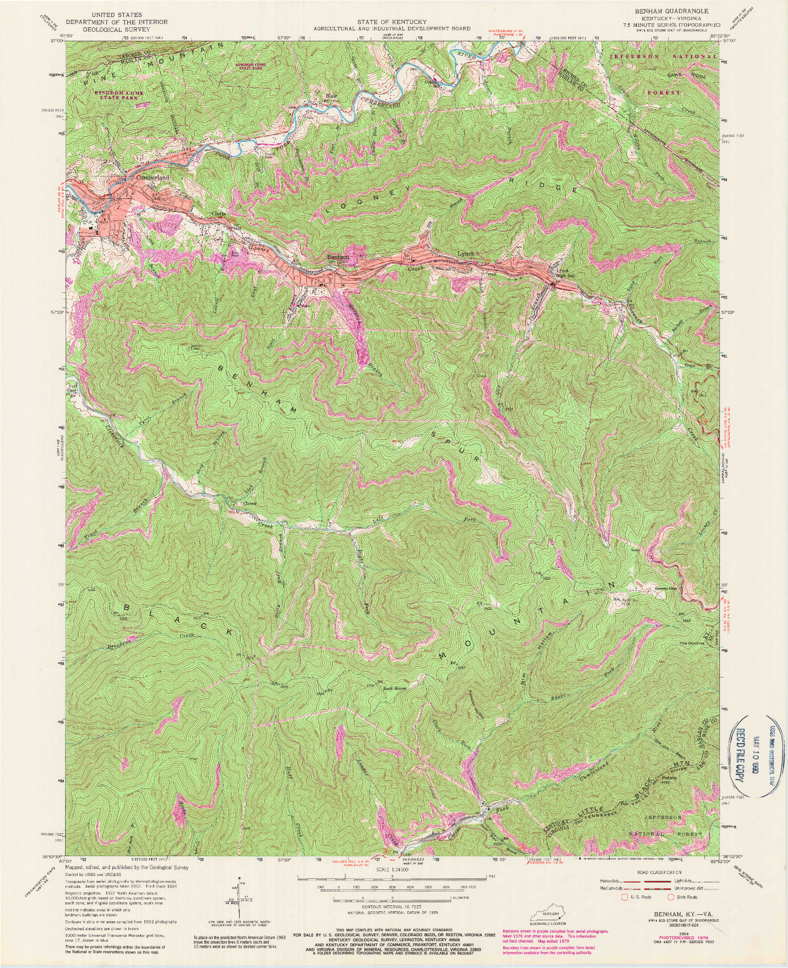 USGS 1:24000-SCALE QUADRANGLE FOR BENHAM, KY 1954