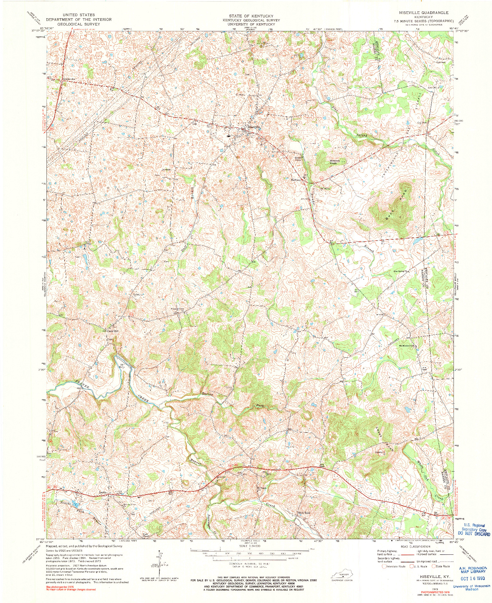 USGS 1:24000-SCALE QUADRANGLE FOR HISEVILLE, KY 1973